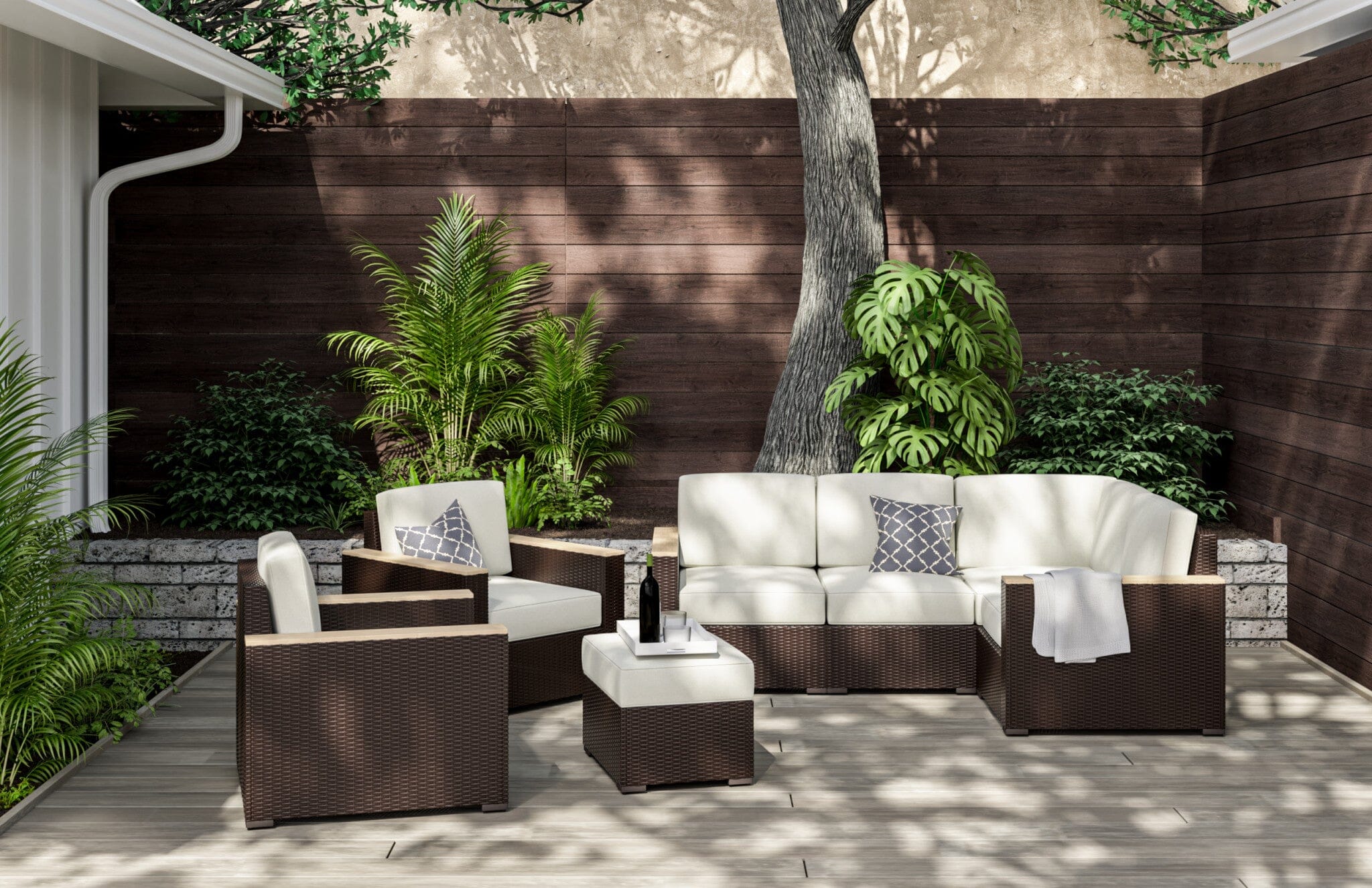 Modern & Contemporary Outdoor 4 Seat Sectional, Arm Chair Pair and Ottoman By Palm Springs Outdoor Sofa Set Palm Springs