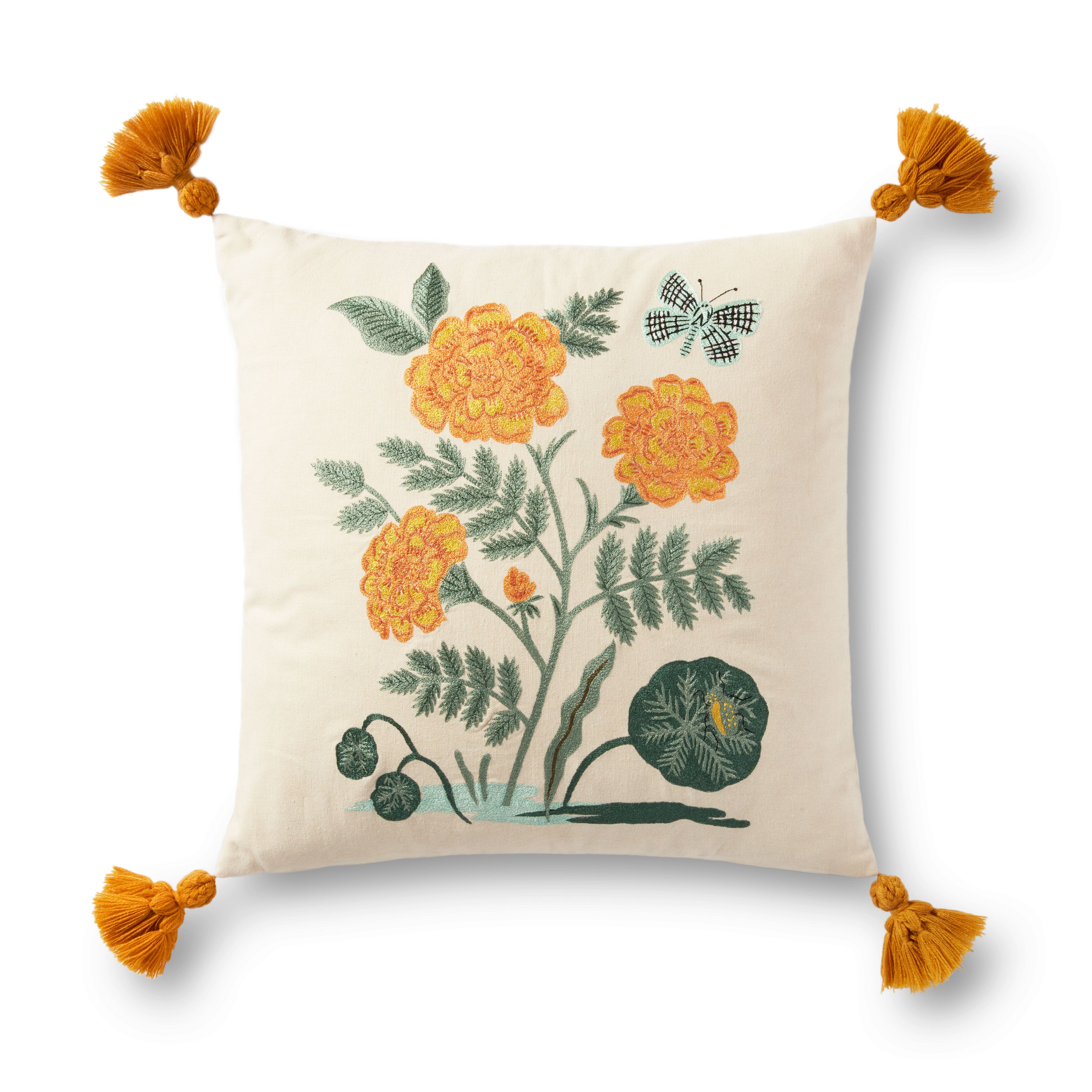 Rifle Paper Co. x Loloi Pillow | French Marigold Embroidered Pillow
