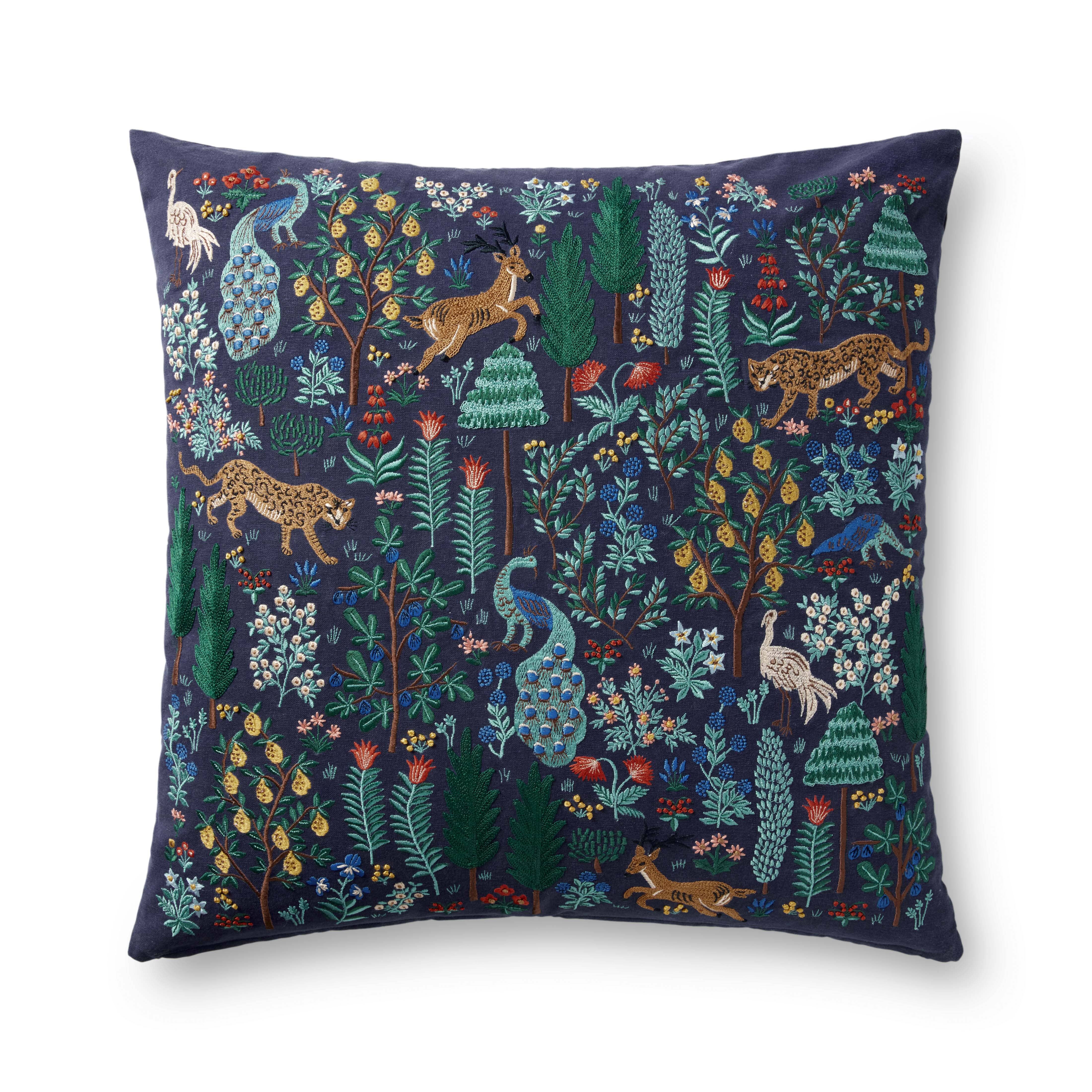 Rifle Paper Co. x Loloi Pillow Menagerie Forest Embroidered Pillow