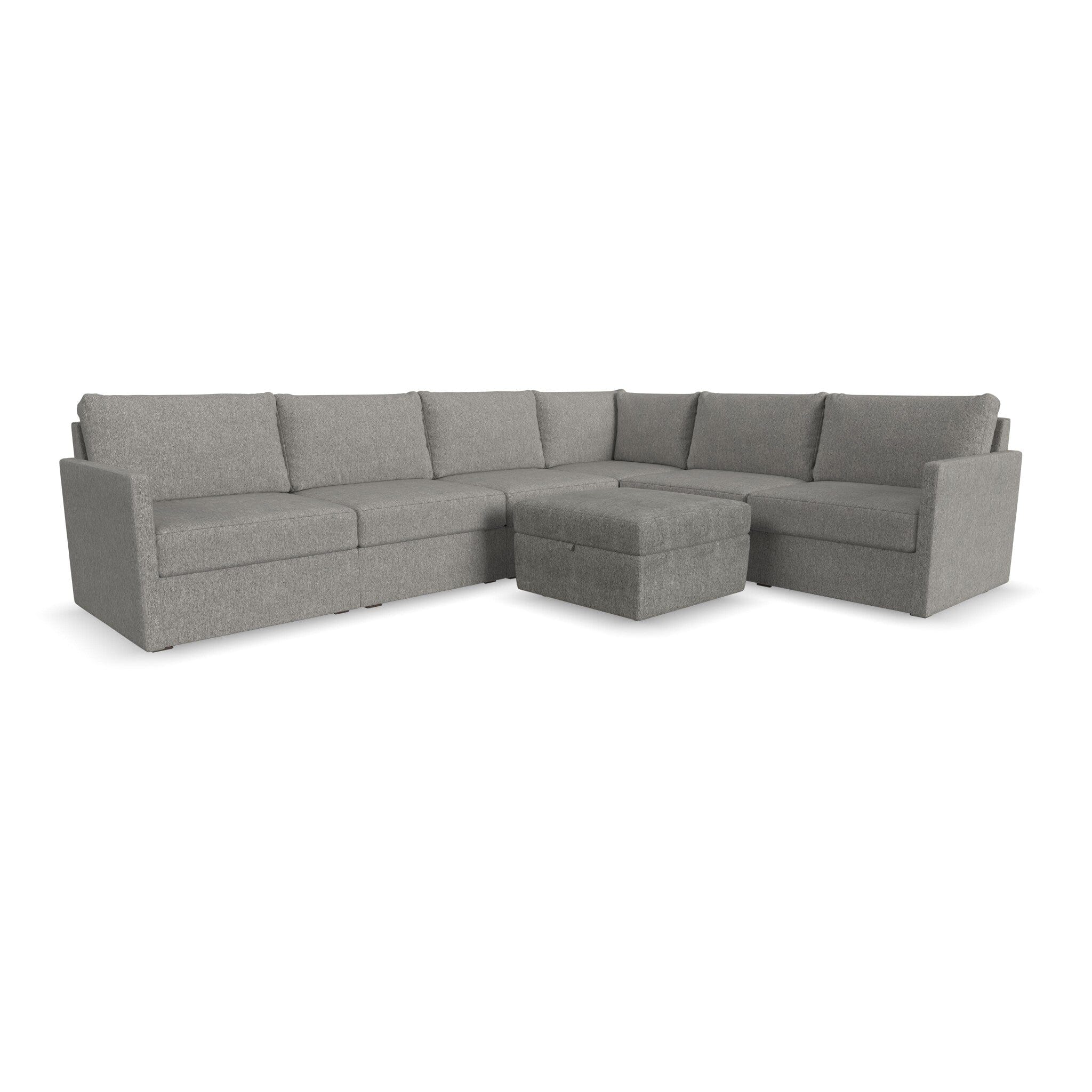 Traditional 6-Seat Sectional with Narrow Arm and Storage Ottoman By Flex Sectional Flex