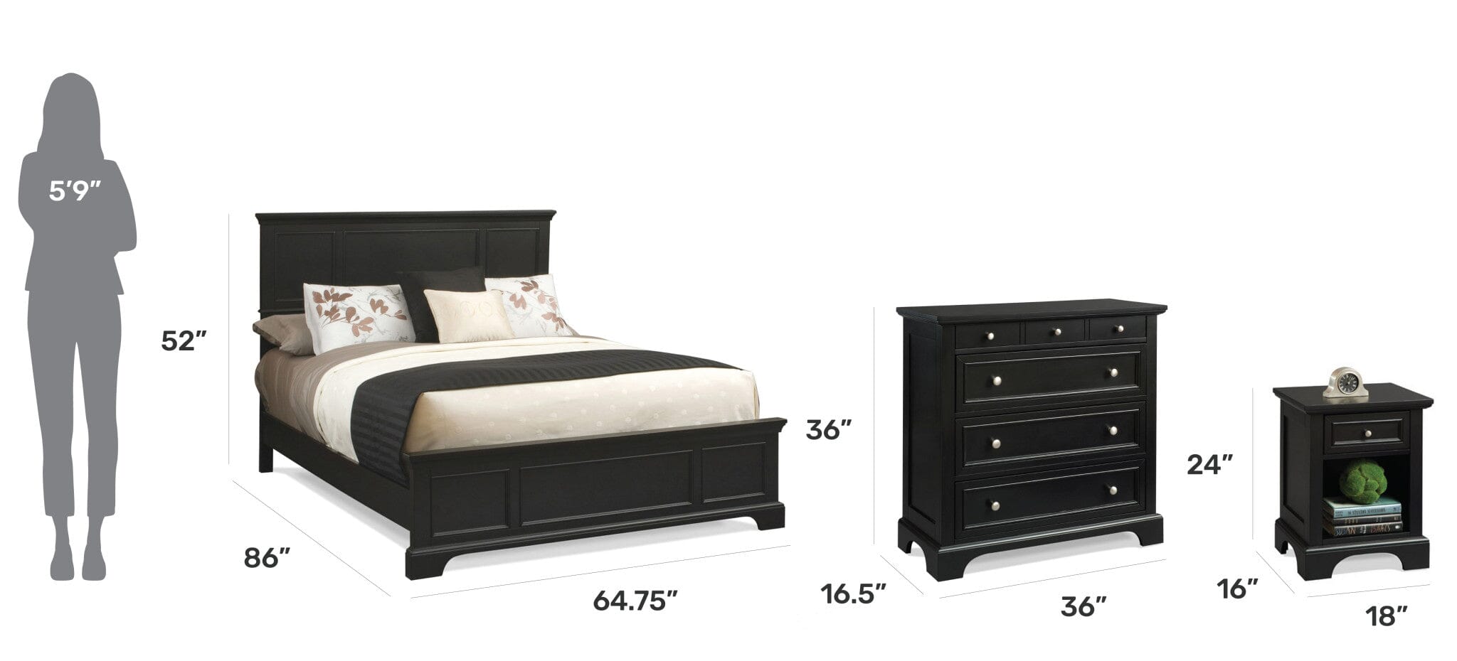 Traditional Queen Bed, Nightstand and Chest By Bedford Queen Bed Bedford
