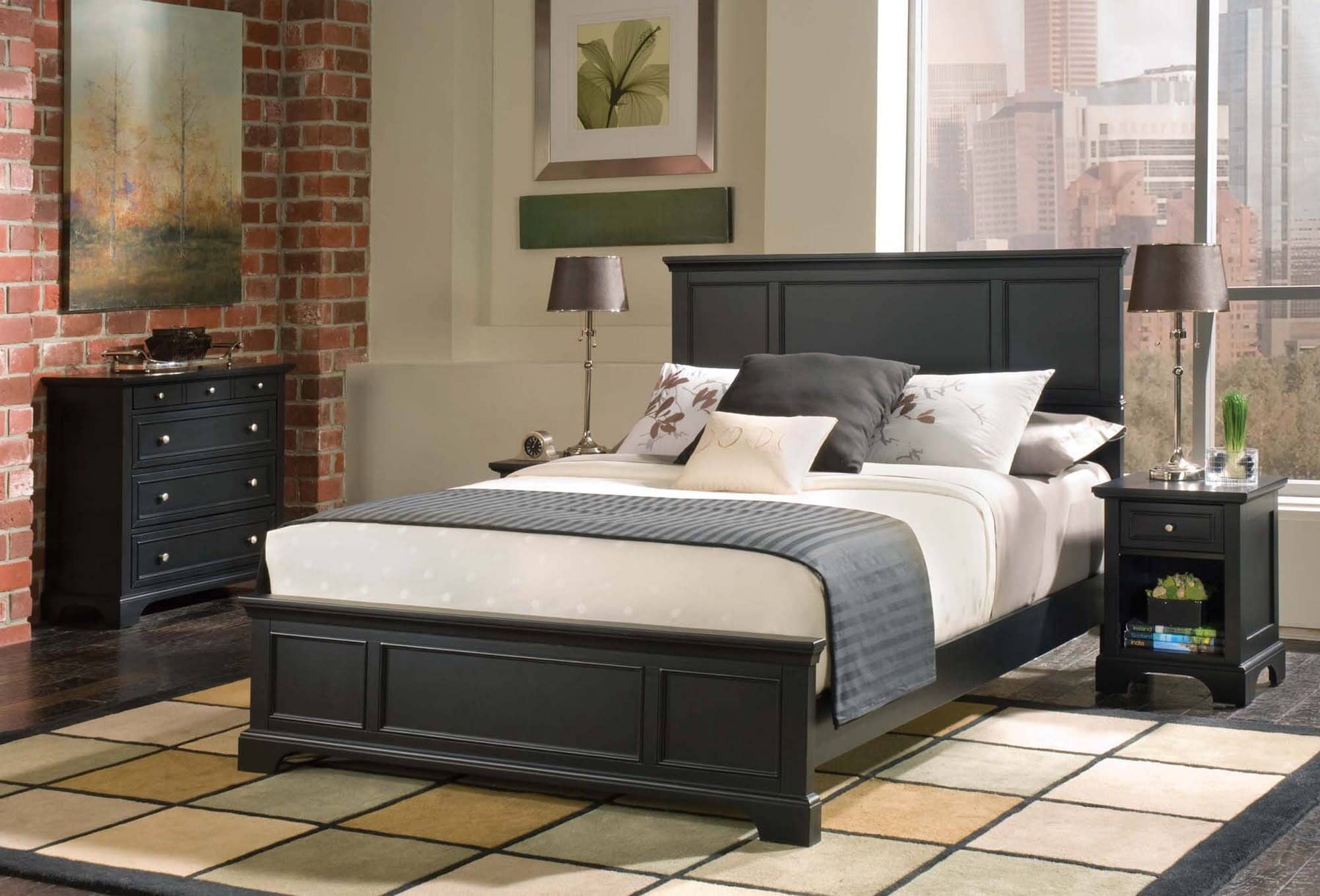 Traditional Queen Bed, Two Nightstands and Chest By Bedford Queen Bed Bedford