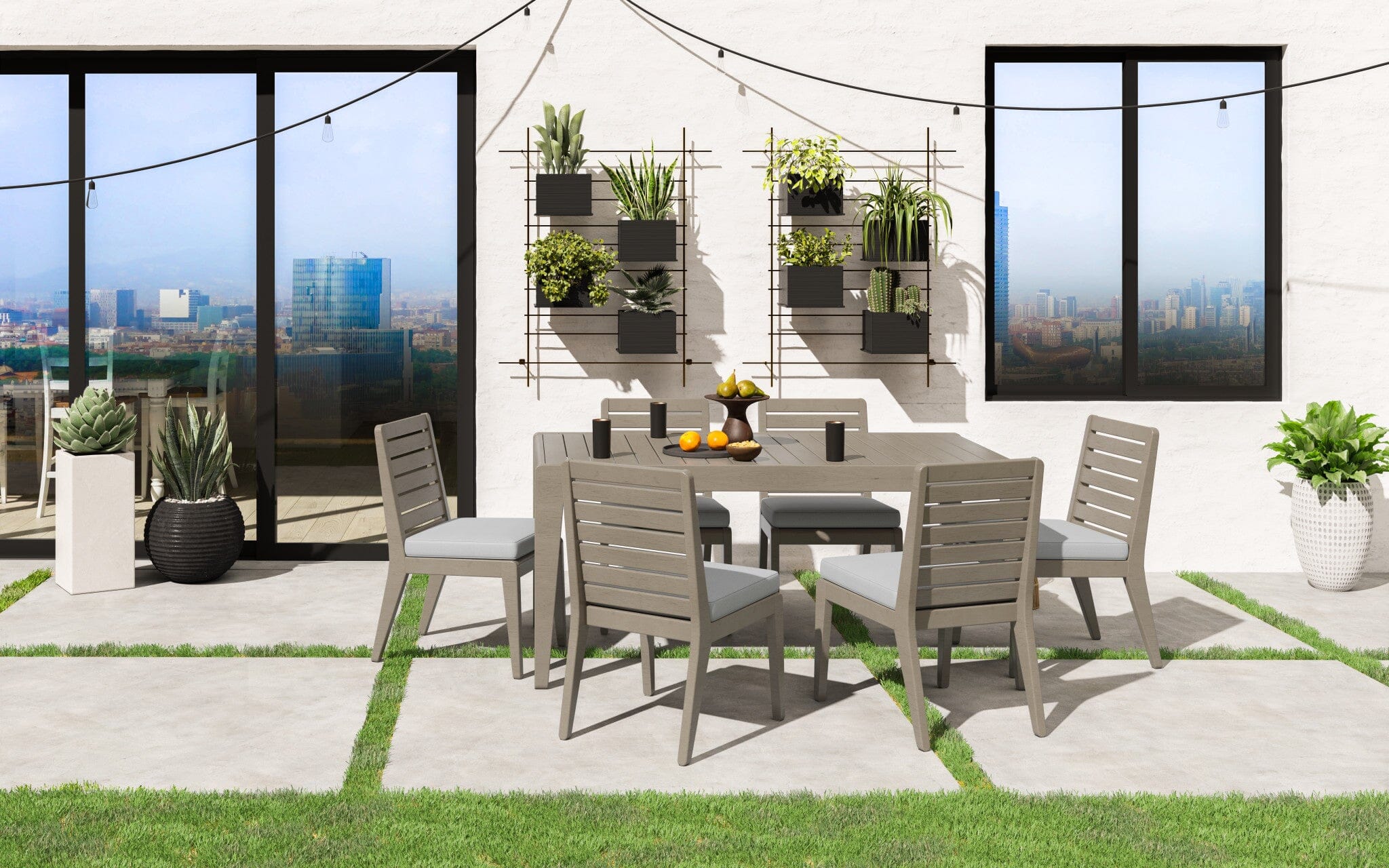 Transitional Outdoor Dining Table and Six Chairs By Sustain Outdoor Dining Set Sustain