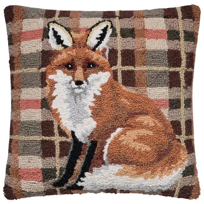135-30SJM11409C18SQ.26 FOX TARTAN HOOKED PILLOW PILLOW PEKING HANDICRAFT/FAIRE