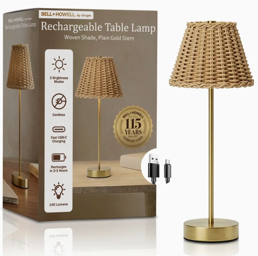 221-4130.26 LED RATTAN/GOLD CORDLESS LAMP TABLE LAMP GOTHAM STEEL/GRANITESTONE/FAIRE