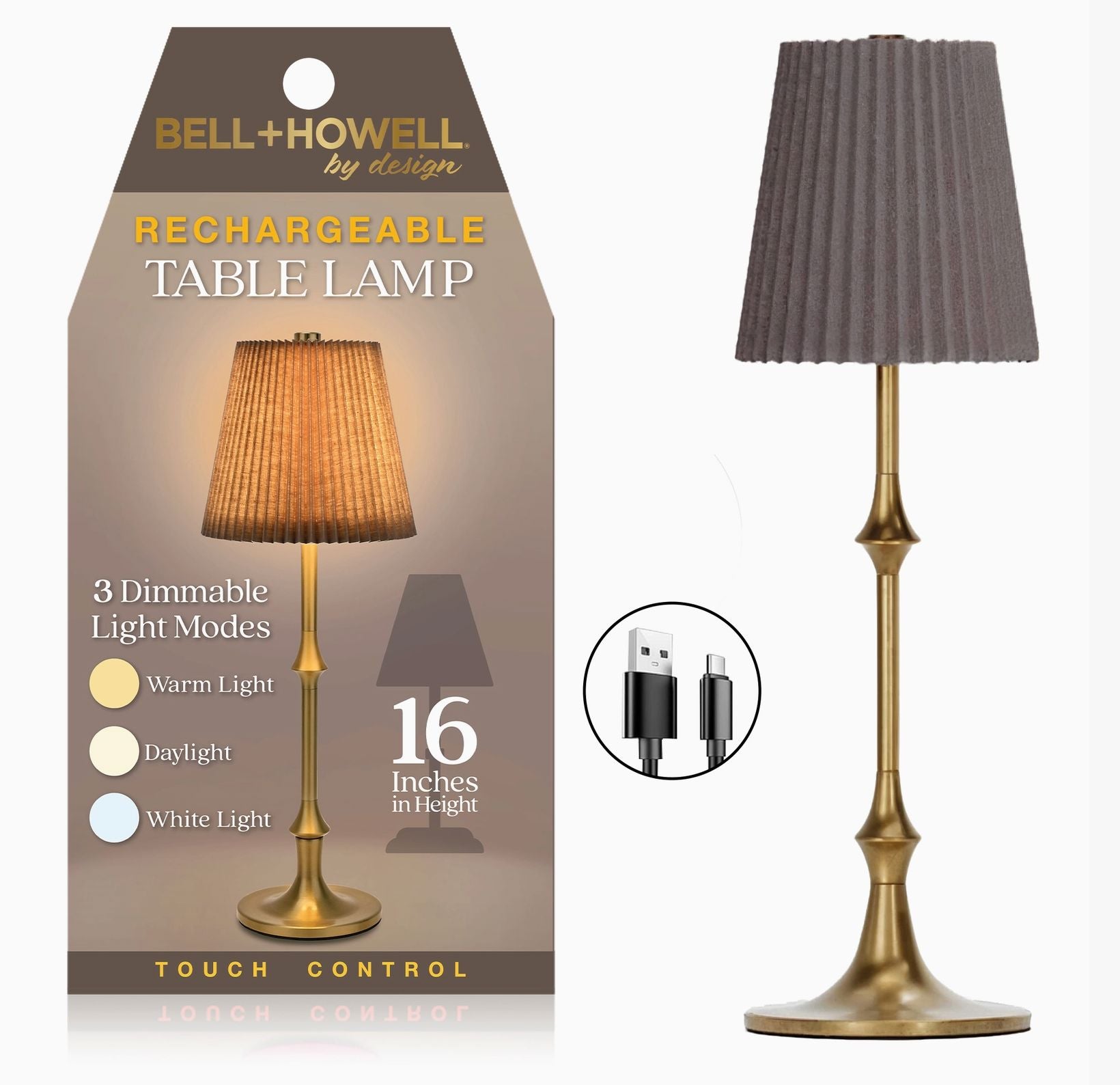 -6834.26 LED TAUPE/GOLD CORDLESS LAMP TABLE LAMP GOTHAM STEEL/GRANITESTONE/FAIRE