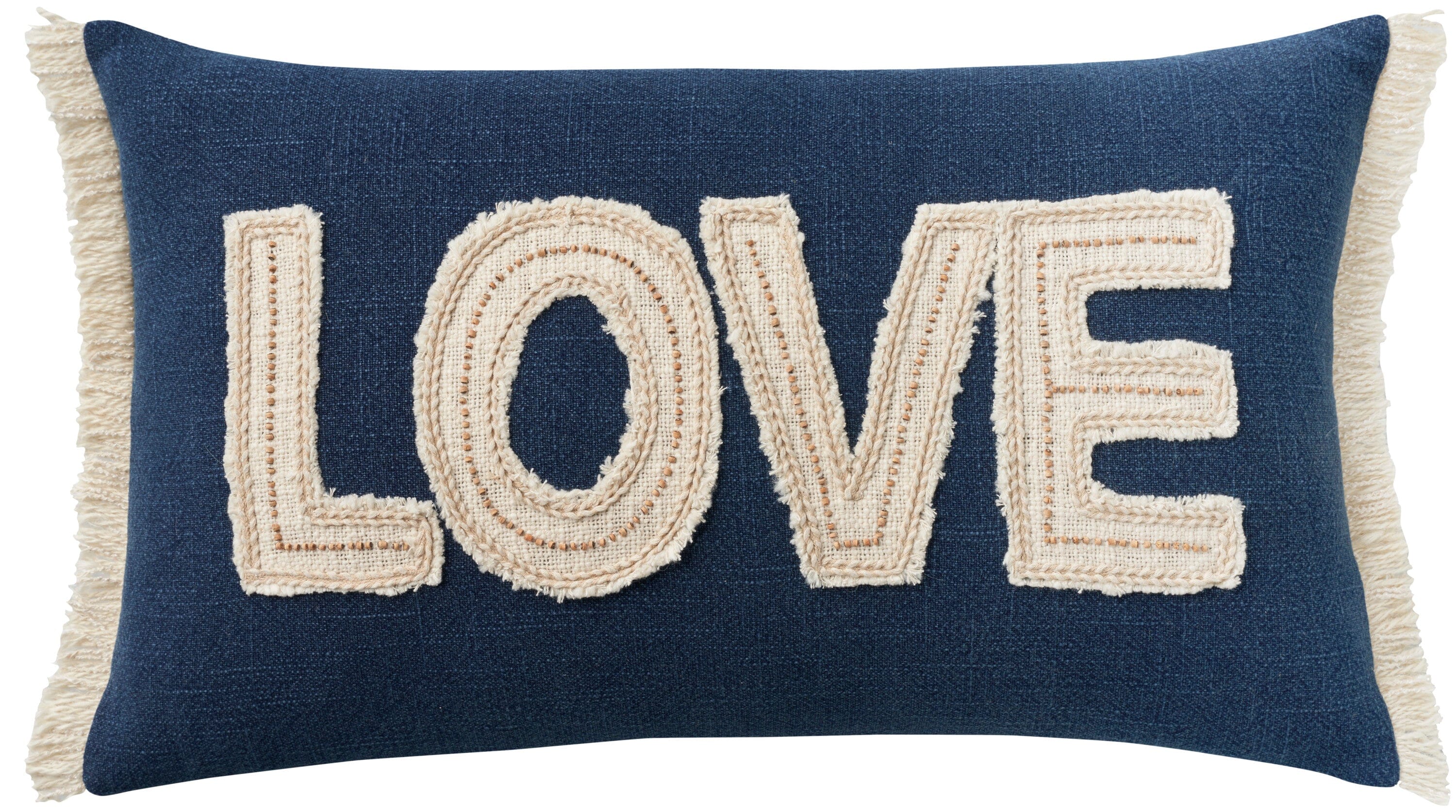 Mina Victory Cover Applq/Beaded Love 14" x 24" Navy Indoor Pillow Covers Mina Victory