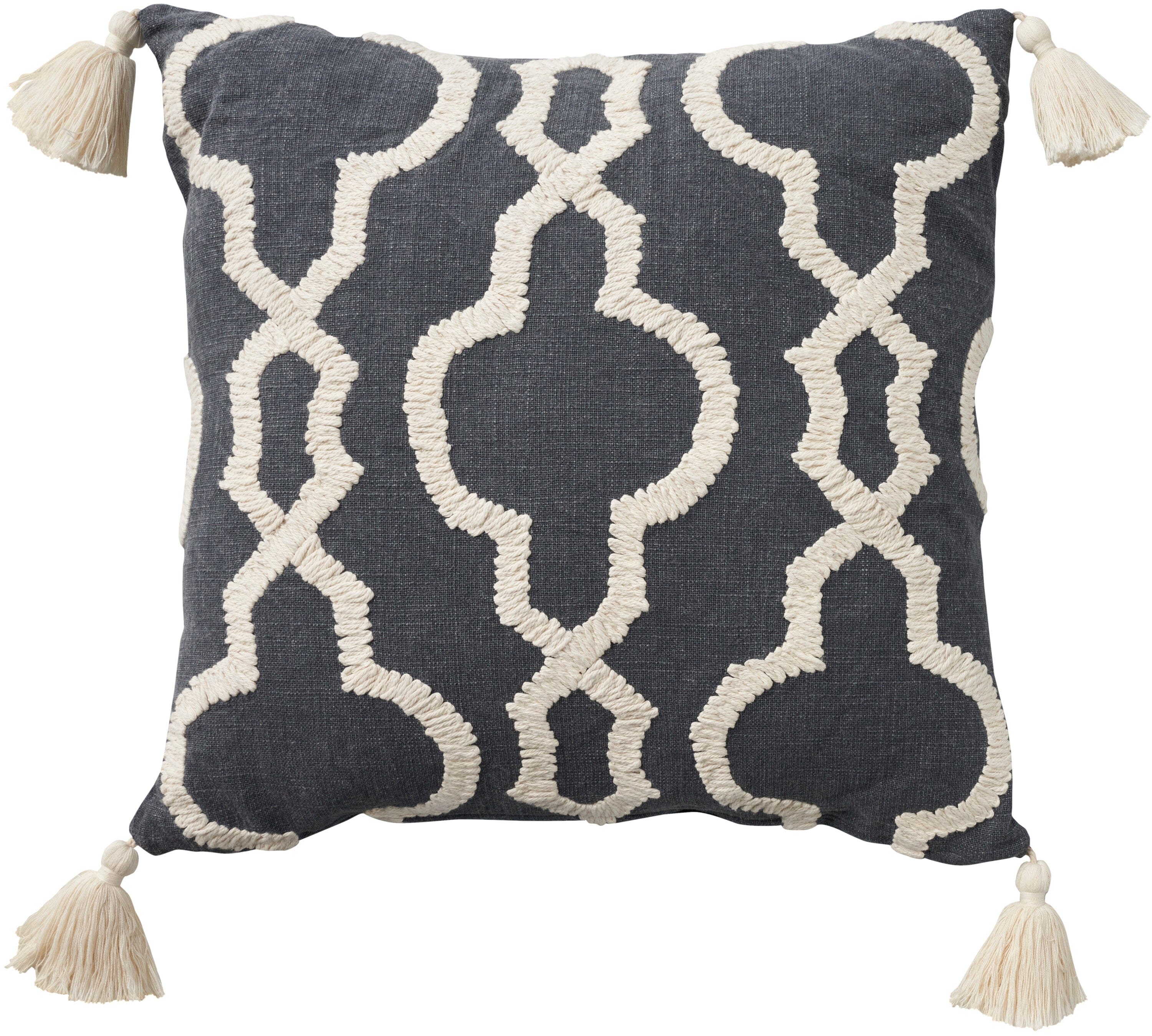 Mina Victory Cover Embroidered Lattice 20" x 20" Charcoal Indoor Pillow Covers Mina Victory