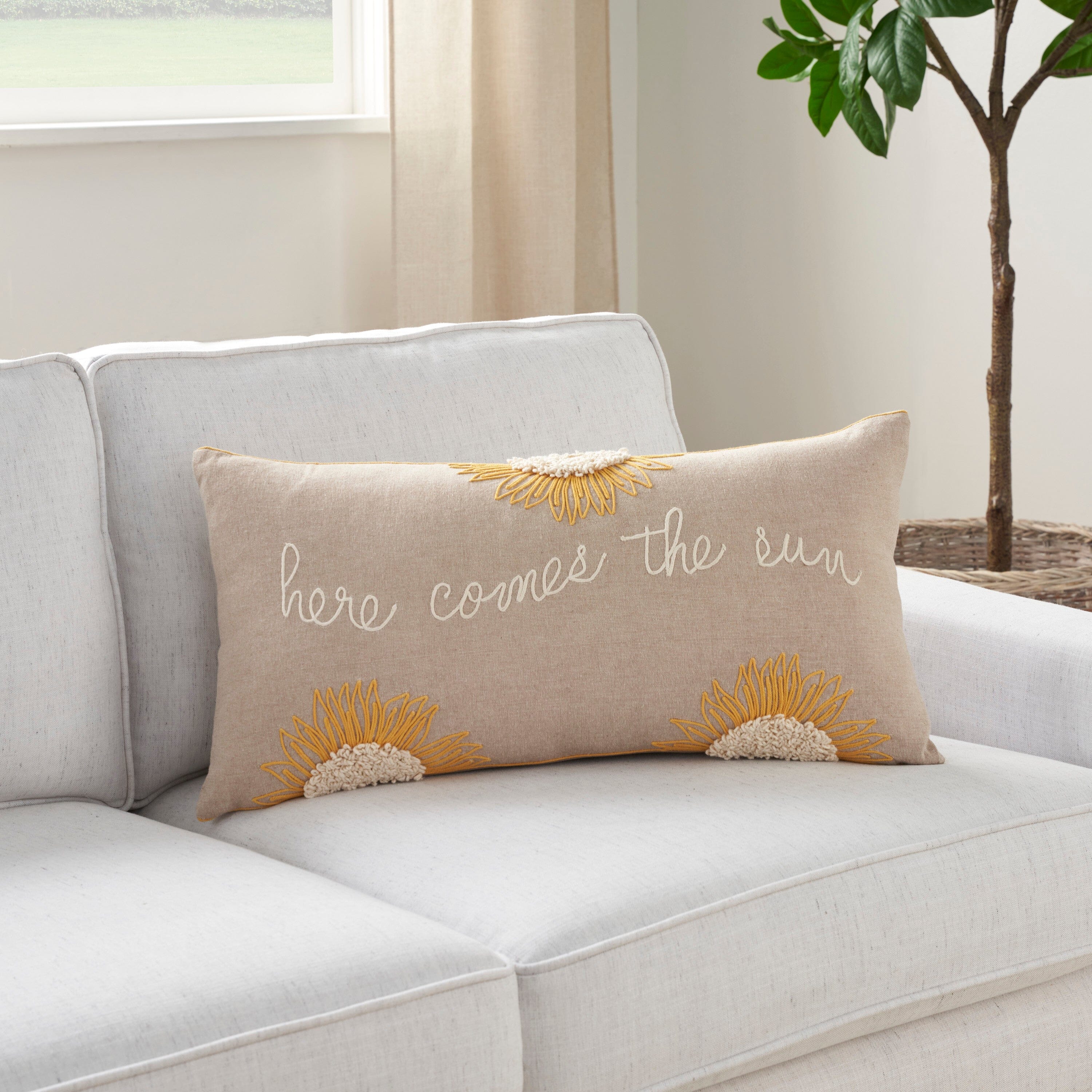 Mina Victory Cover Here Comes The Sun 12" x 24" Natural Indoor Pillow Covers Mina Victory