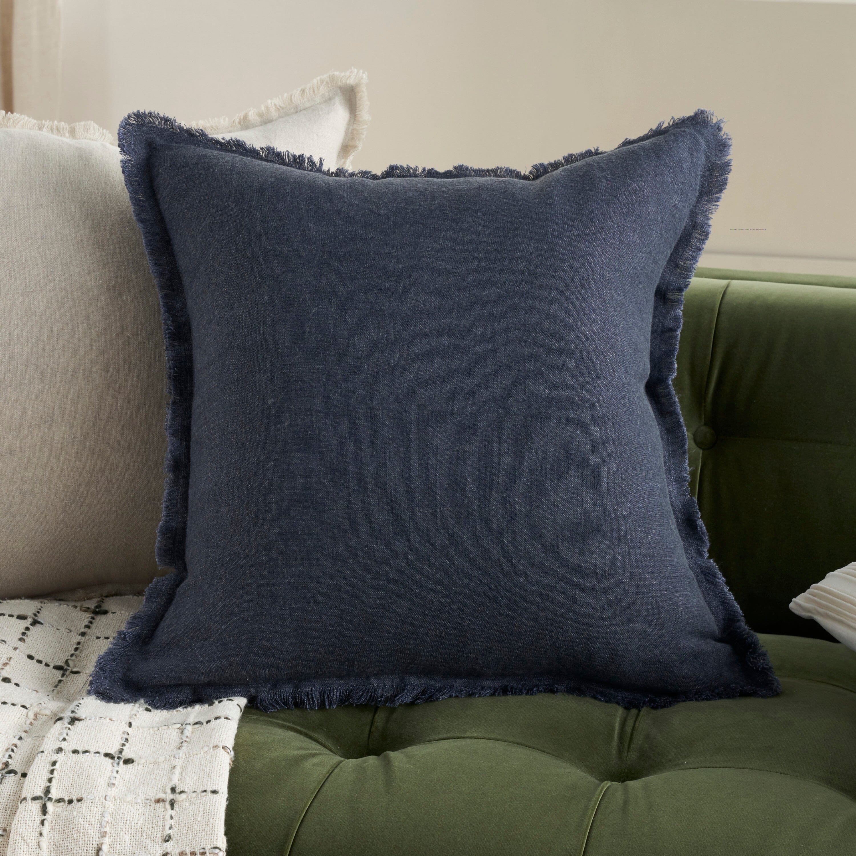 Mina Victory Cover Solid Linen 20" x 20" Charcoal Indoor Pillow Covers Mina Victory