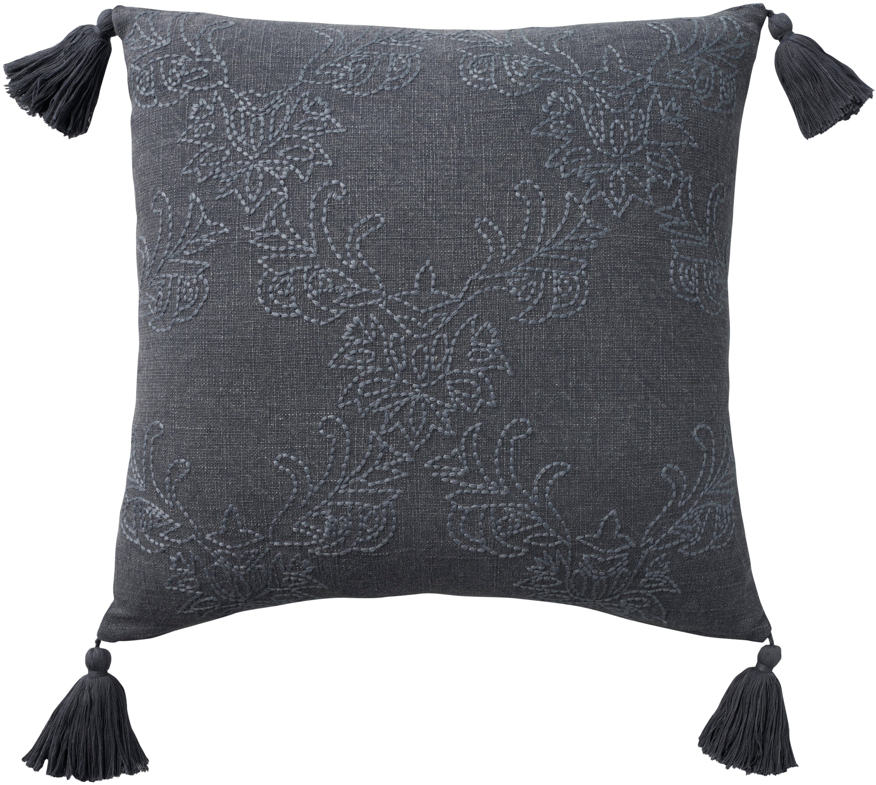 Mina Victory Cover Stitched Floral 20" x 20" Charcoal Indoor Pillow Covers Mina Victory