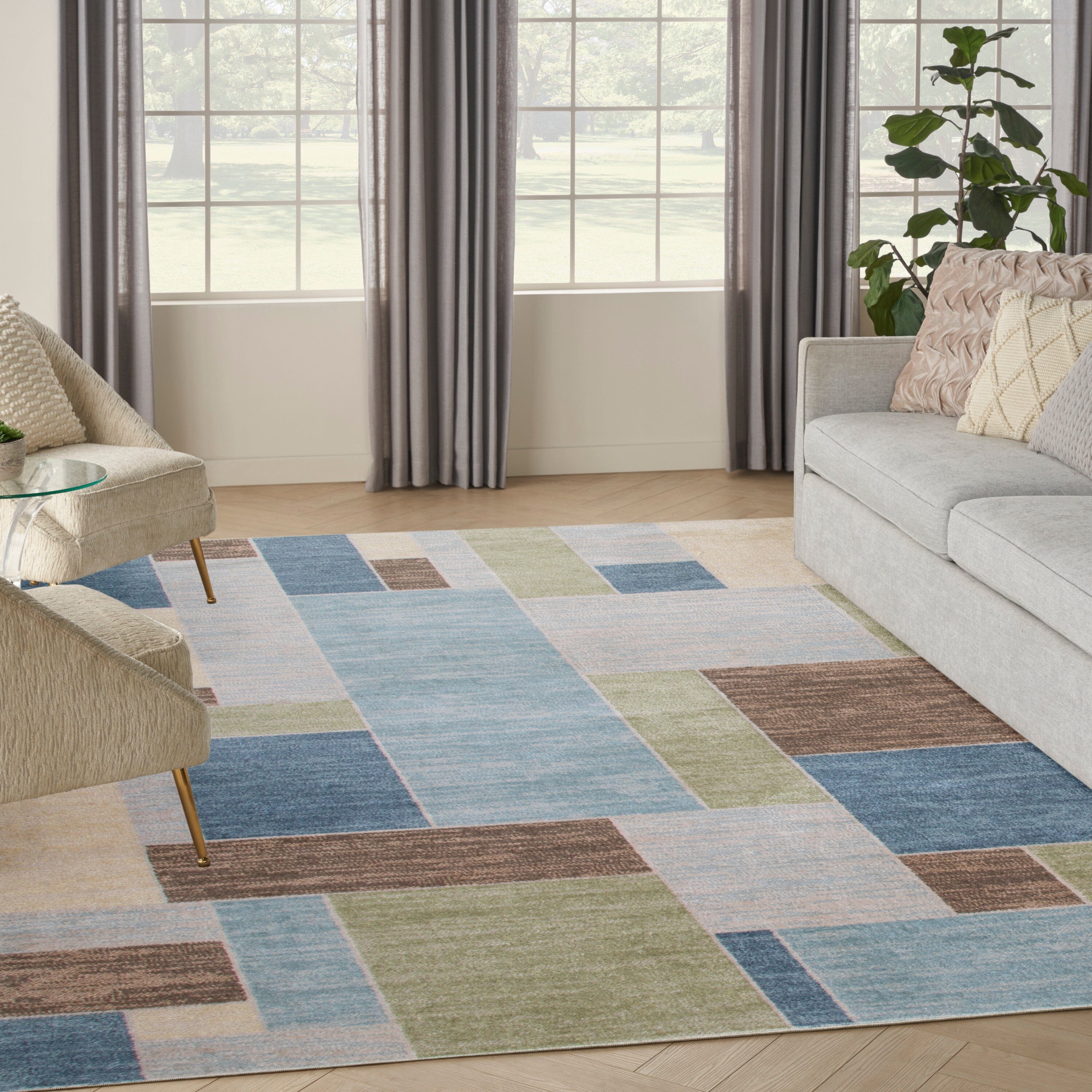 Nourison Astra Machine Washable Blue Green Multi Modern Indoor Rug ASW09 RUG Nourison