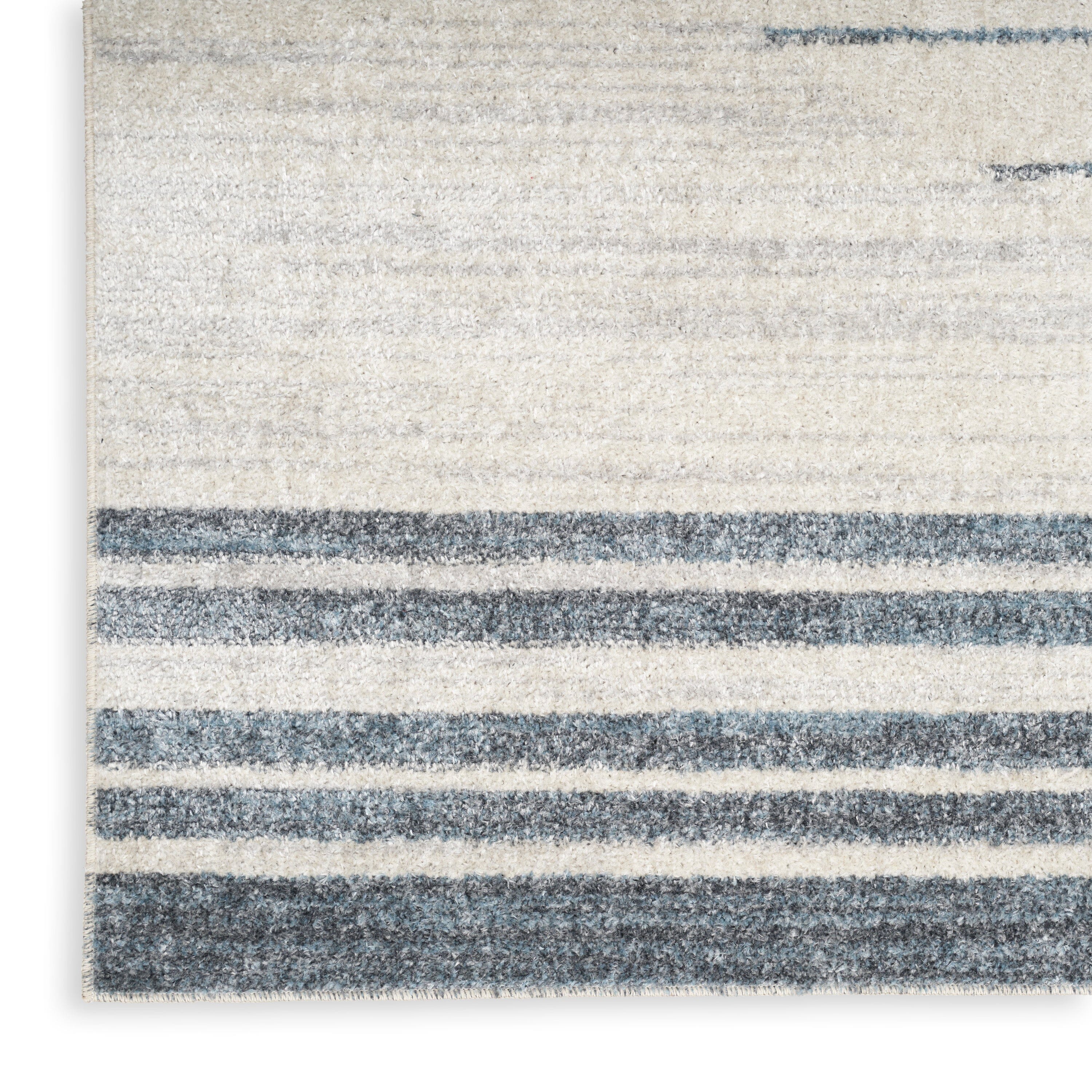 Nourison Astra Machine Washable Ivory Blue Mid-Century Modern Indoor Rug ASW04 RUG Nourison