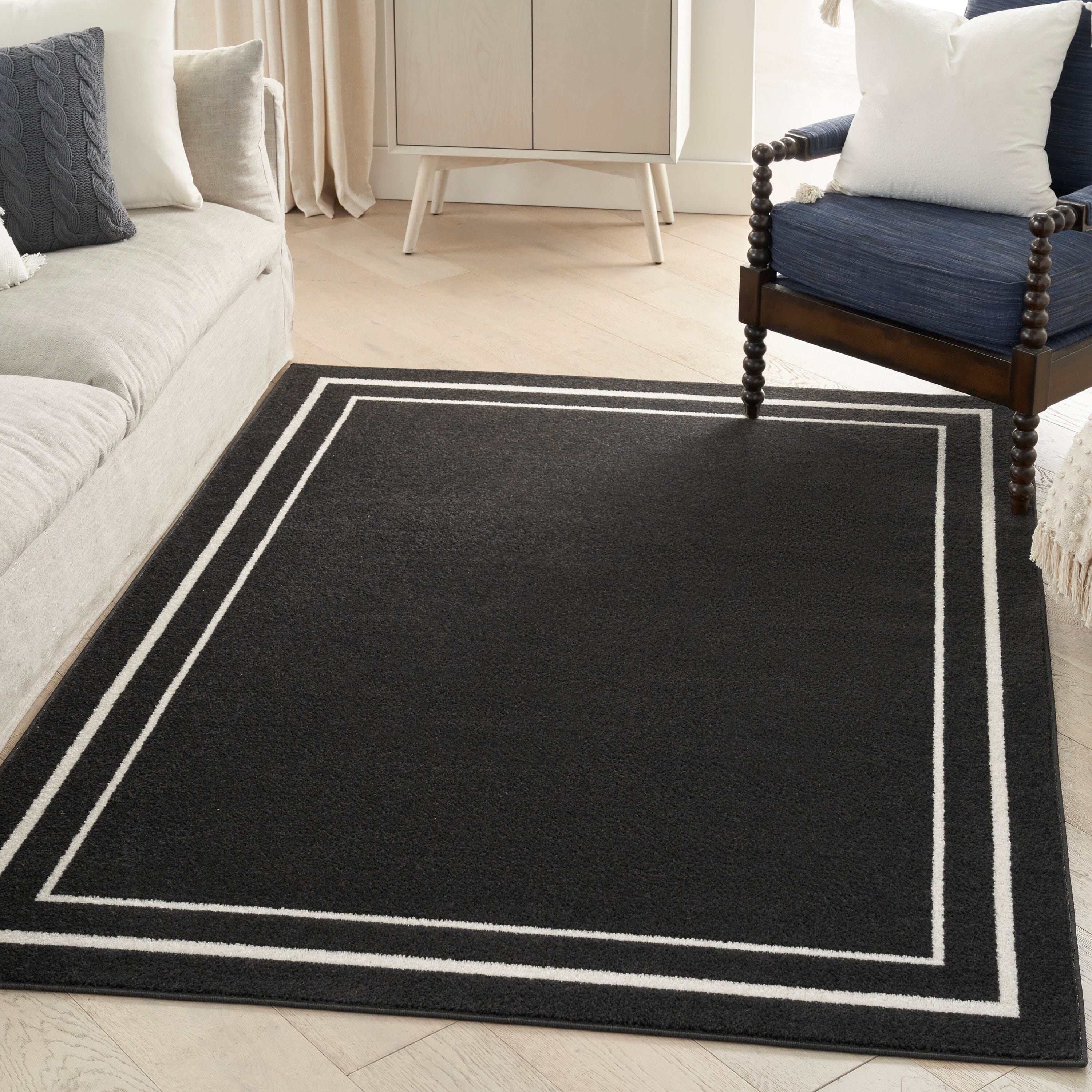 Nourison Essentials Black Ivory Contemporary Rug RUG Nourison