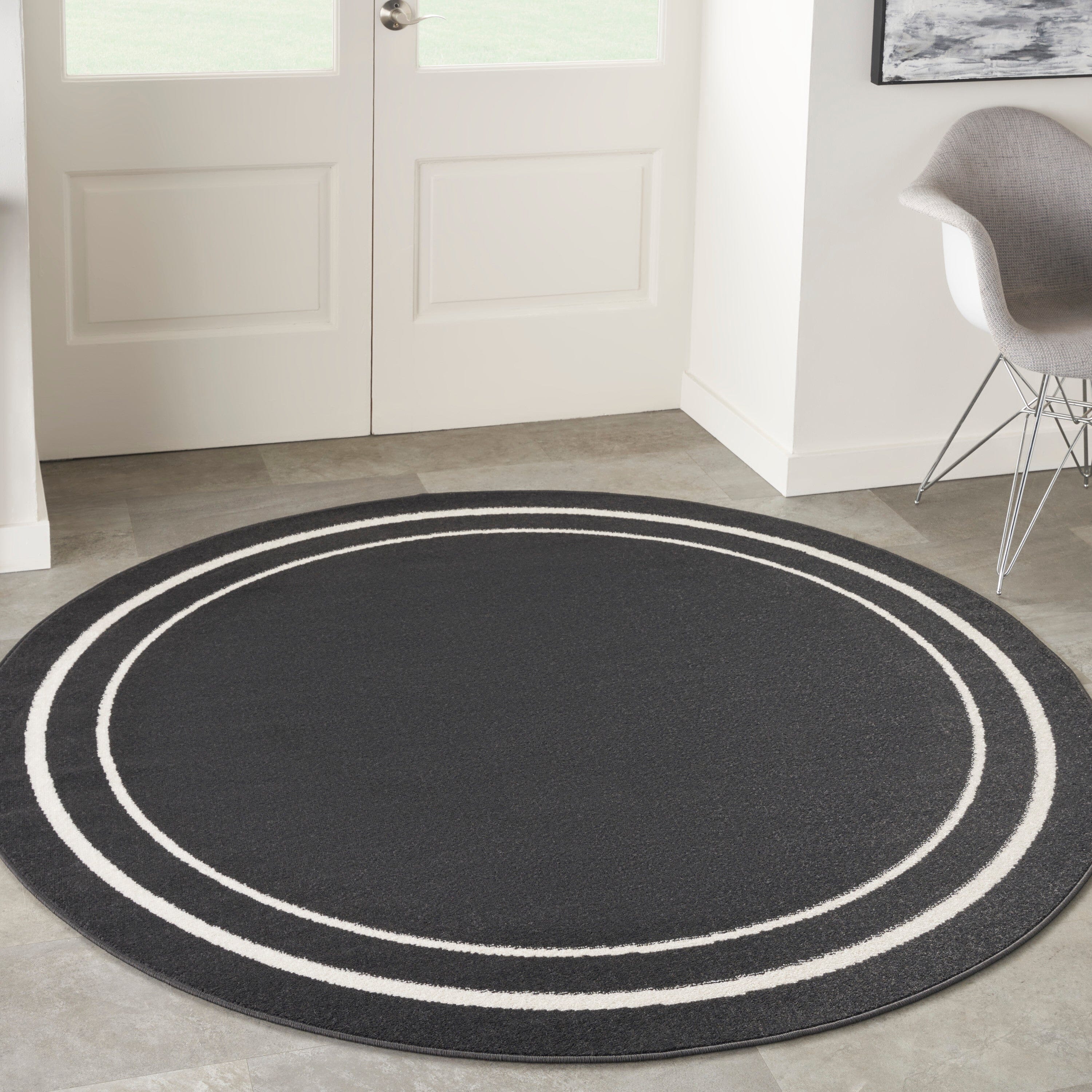 Nourison Essentials Black Ivory Contemporary Rug RUG Nourison