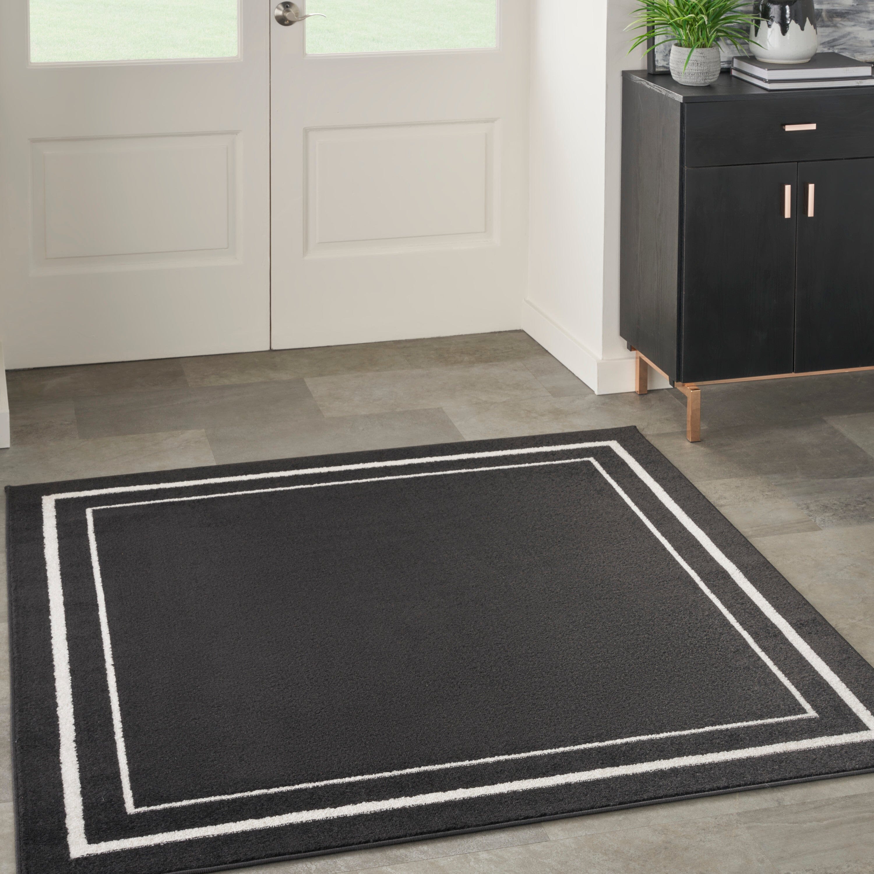 Nourison Essentials Black Ivory Contemporary Rug RUG Nourison