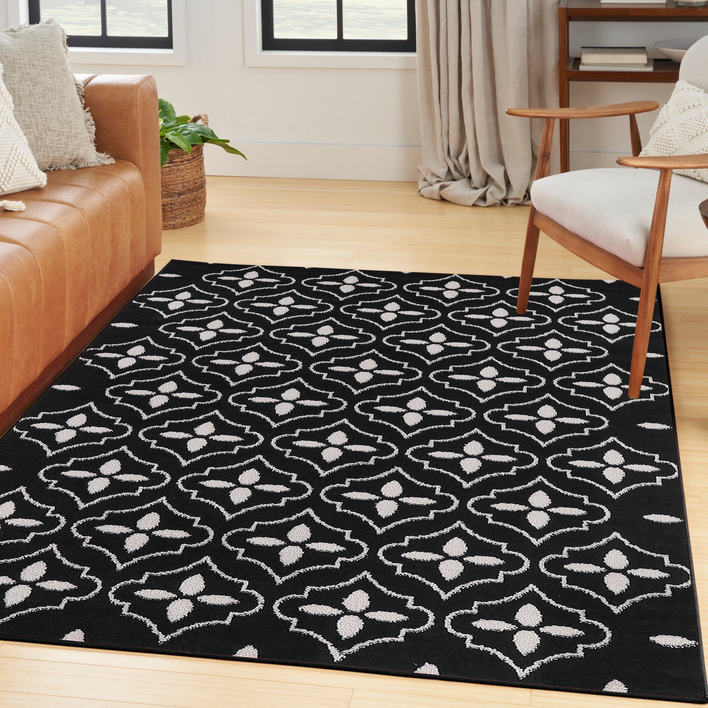 Nourison Essentials Black Ivory Modern Rug RUG Nourison