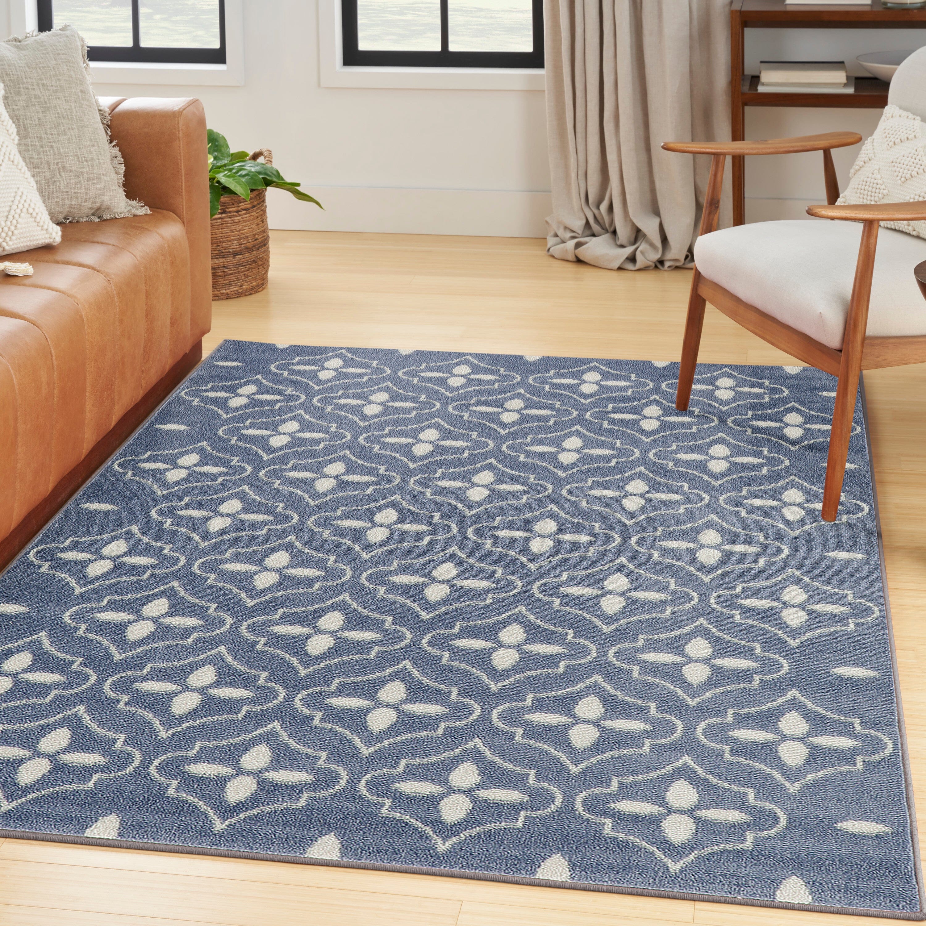 Nourison Essentials Blue Ivory Modern Rug RUG Nourison