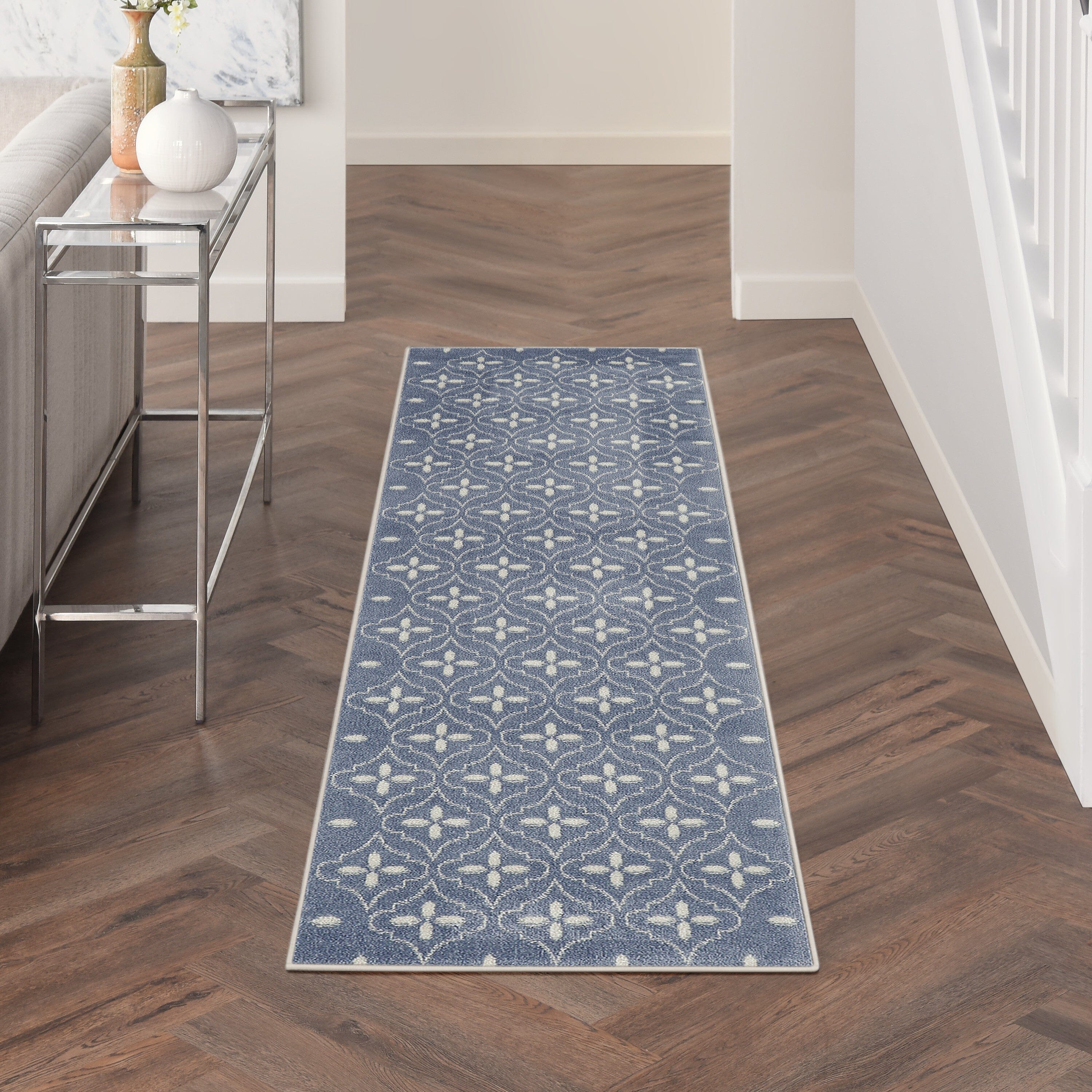 Nourison Essentials Blue Ivory Modern Rug RUG Nourison