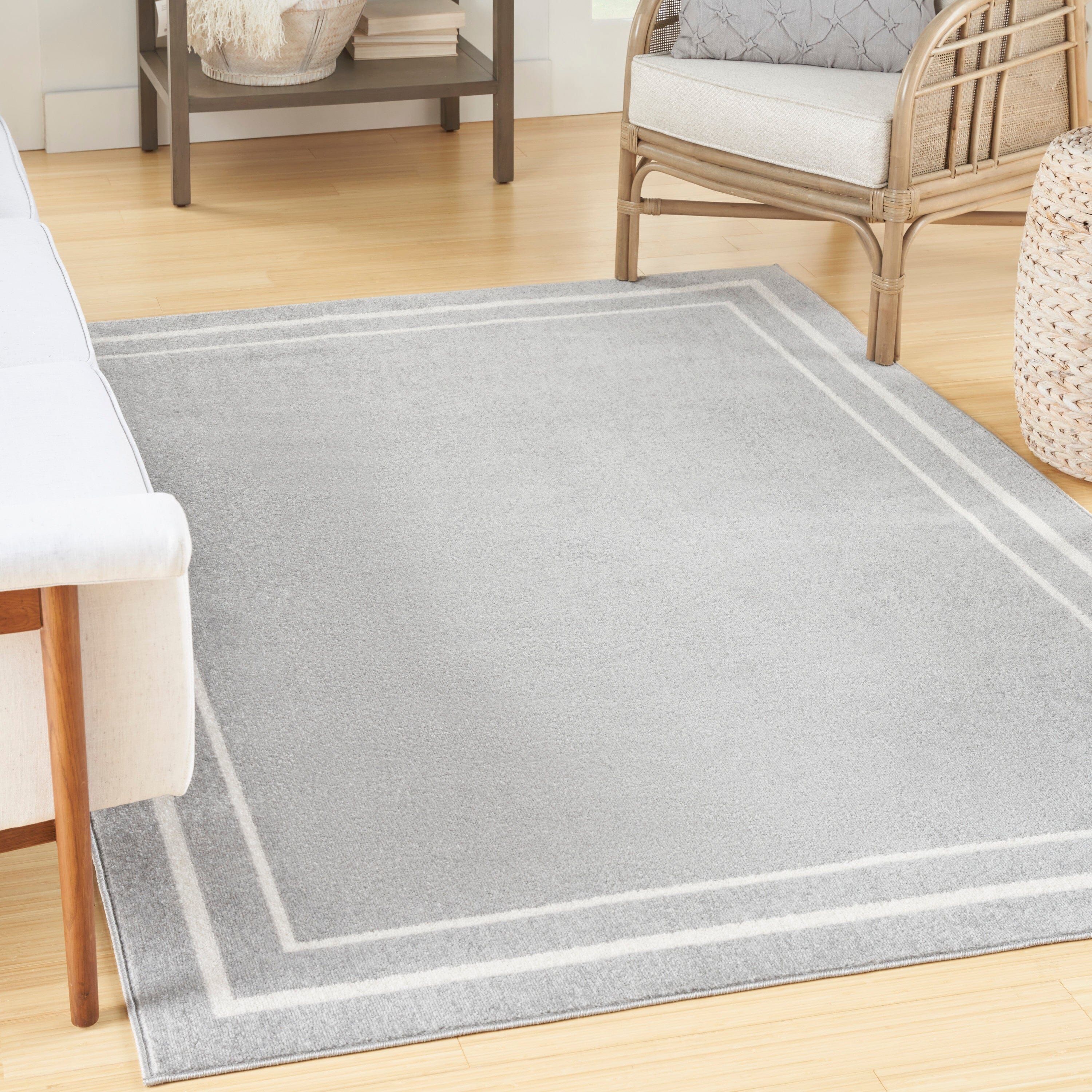 Nourison Essentials Grey Ivory Contemporary Rug RUG Nourison