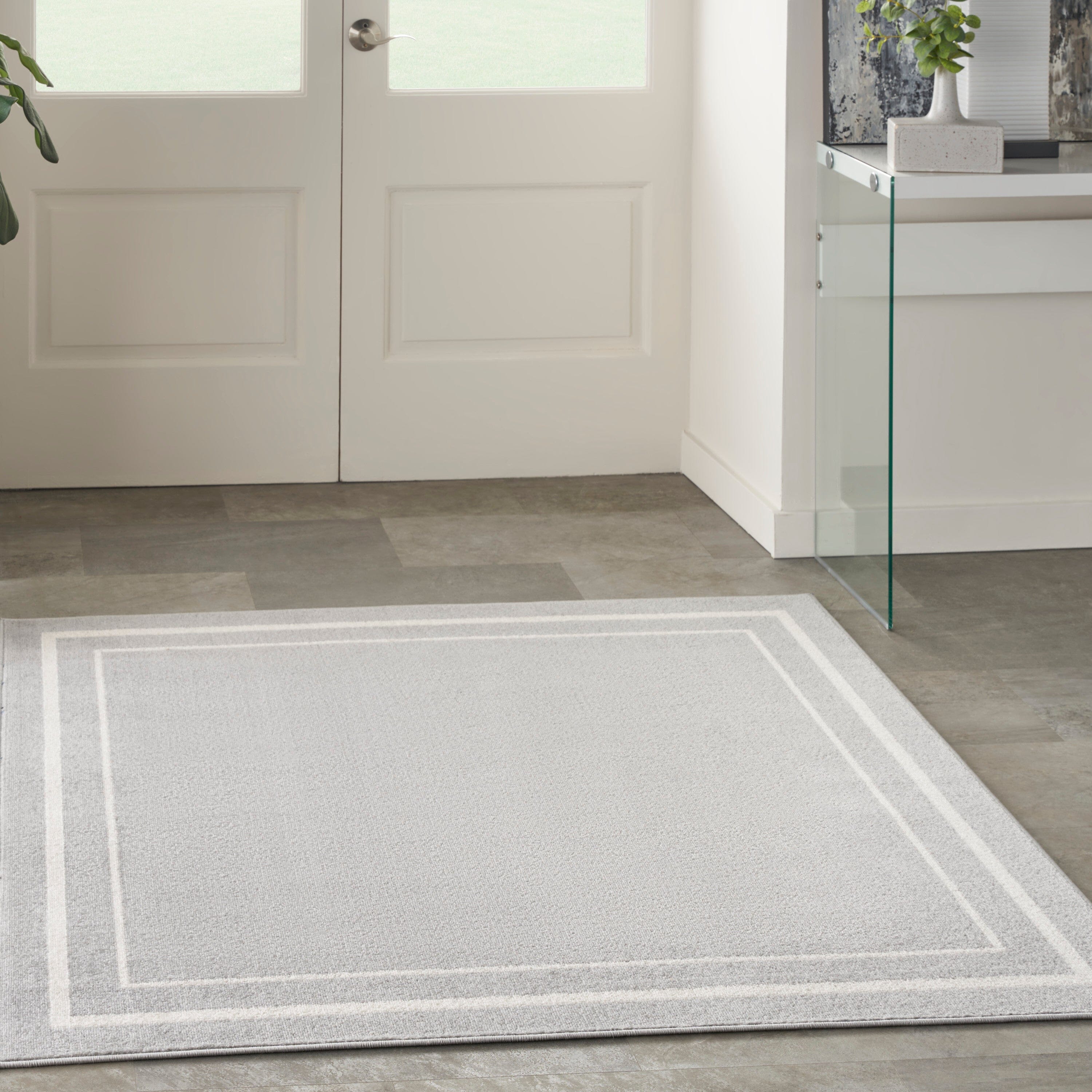 Nourison Essentials Grey Ivory Contemporary Rug RUG Nourison