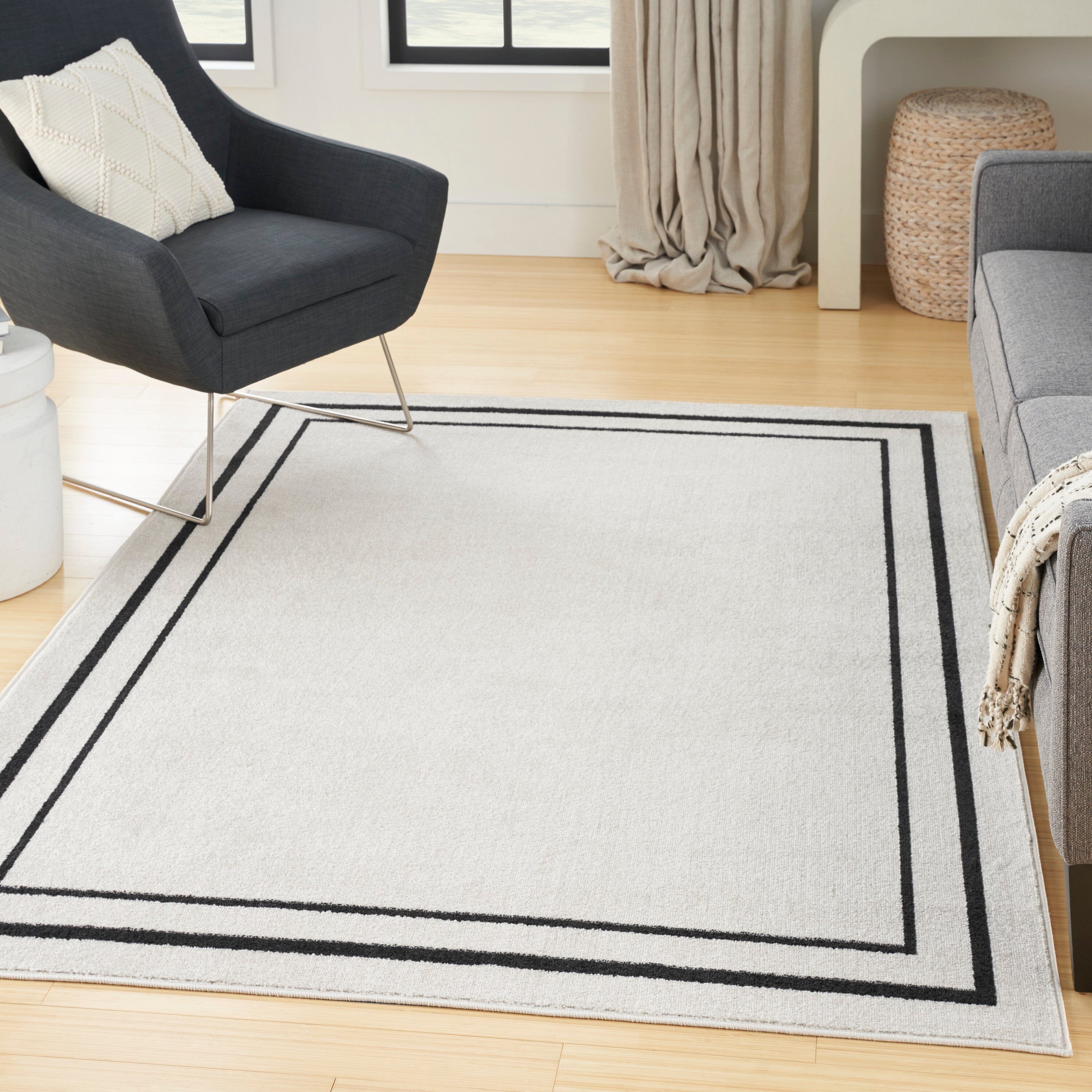 Nourison Essentials Ivory Black Contemporary Rug RUG Nourison