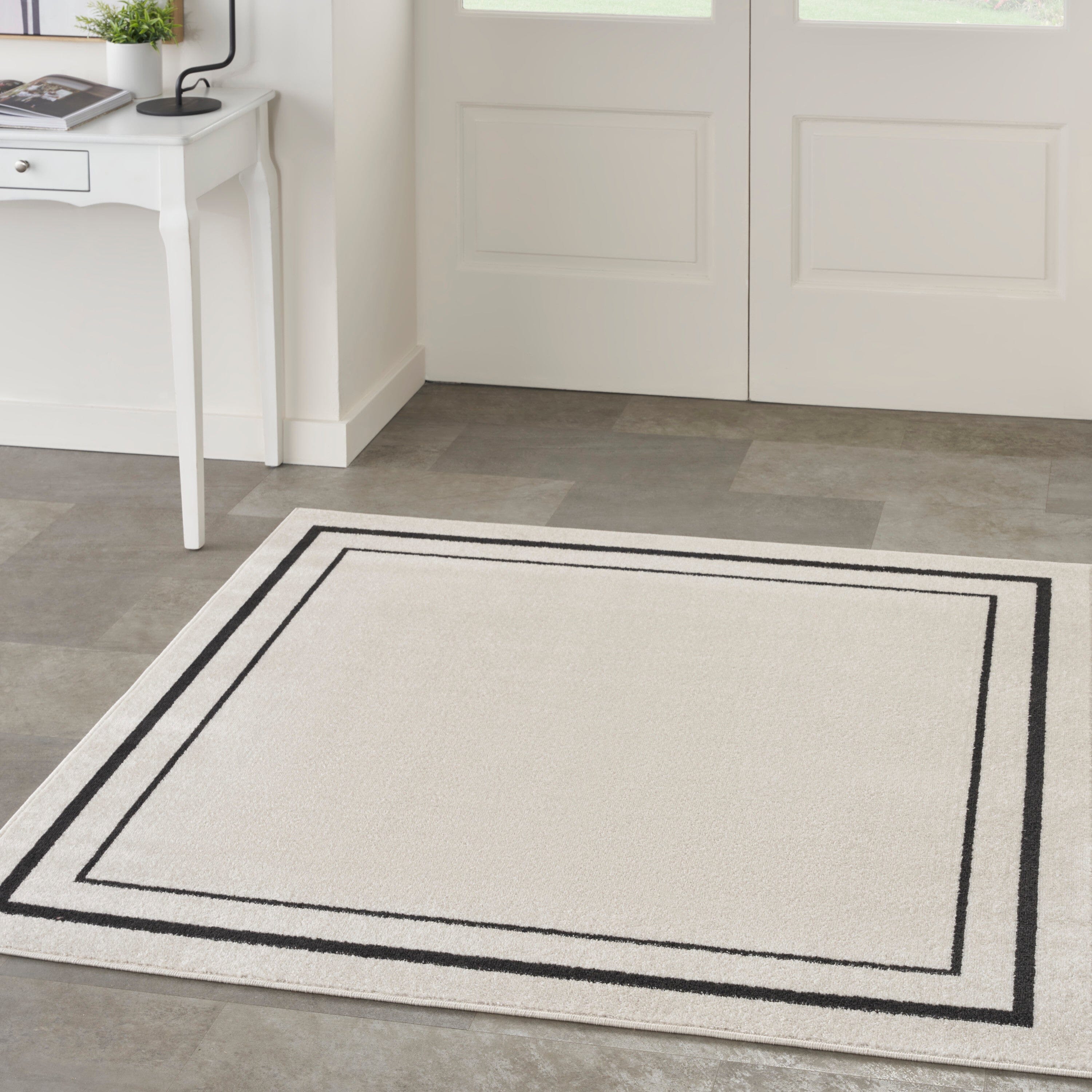 Nourison Essentials Ivory Black Contemporary Rug RUG Nourison