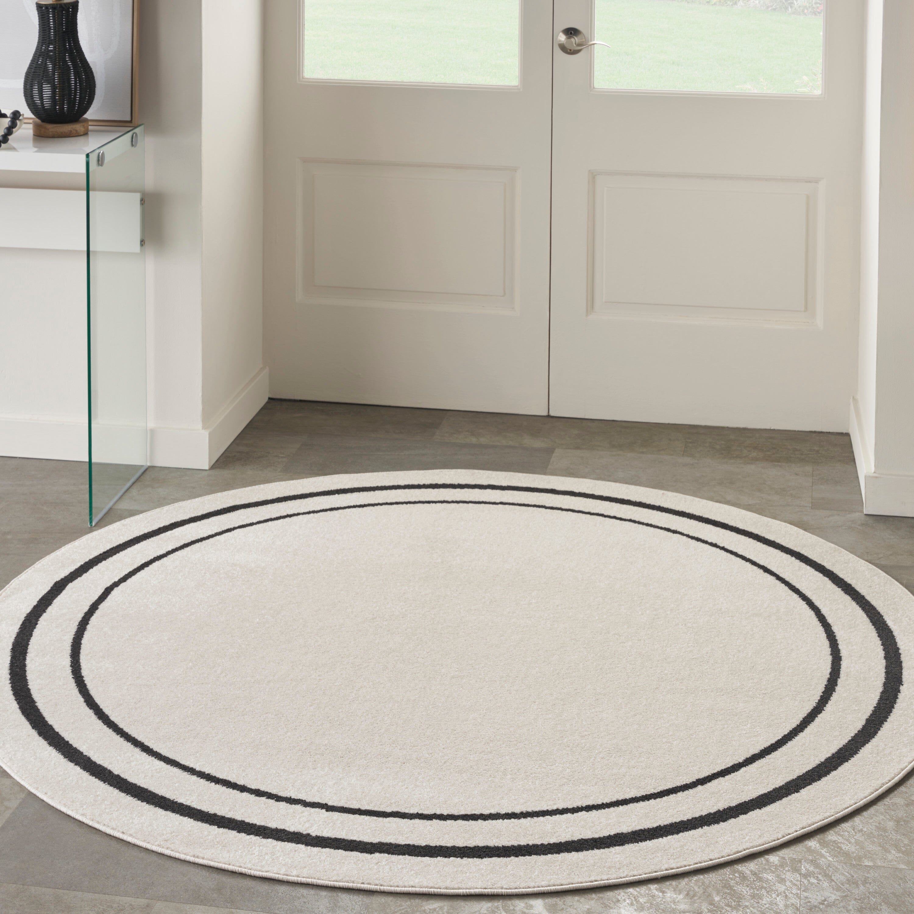 Nourison Essentials Ivory Black Contemporary Rug RUG Nourison