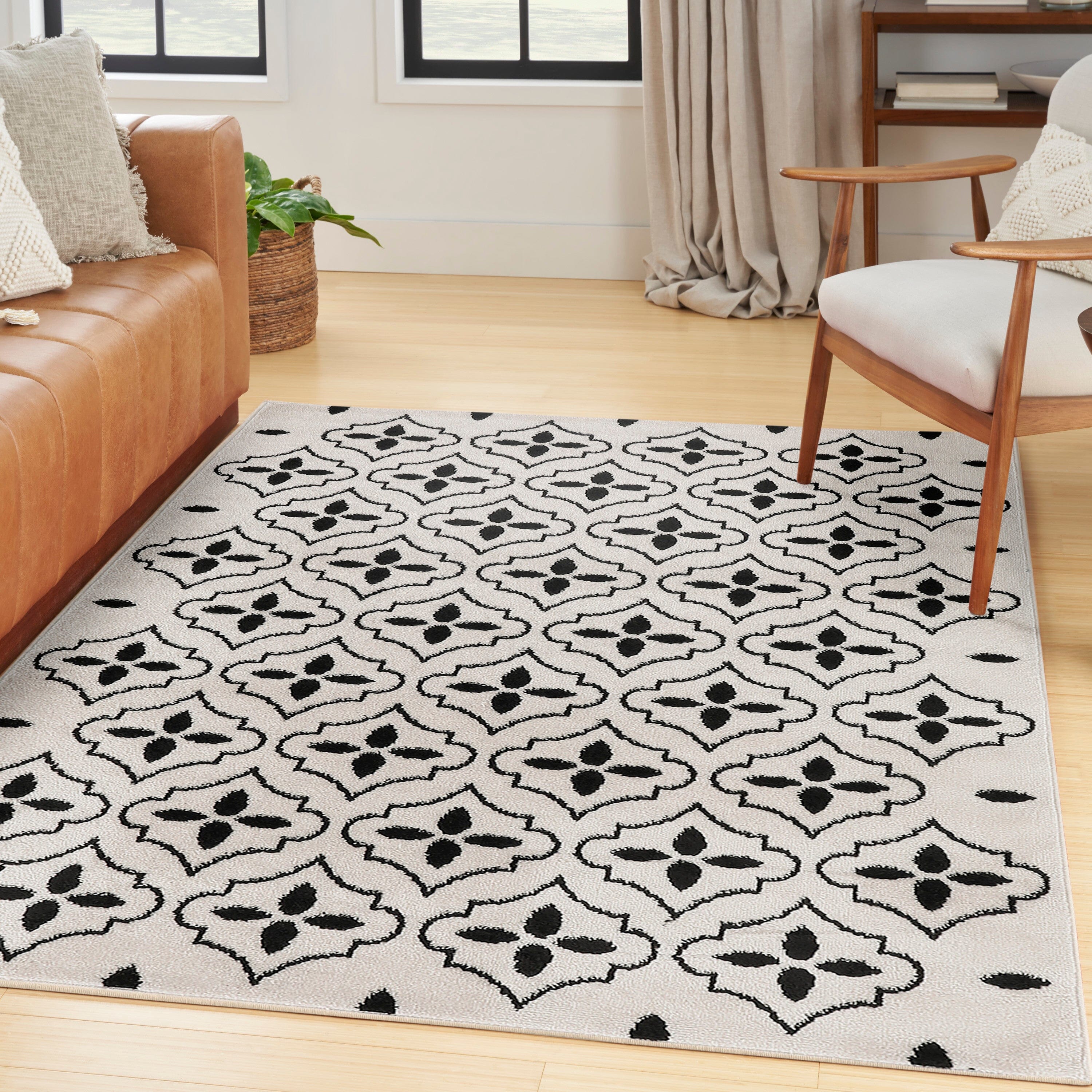 Nourison Essentials Ivory Black Modern Rug RUG Nourison