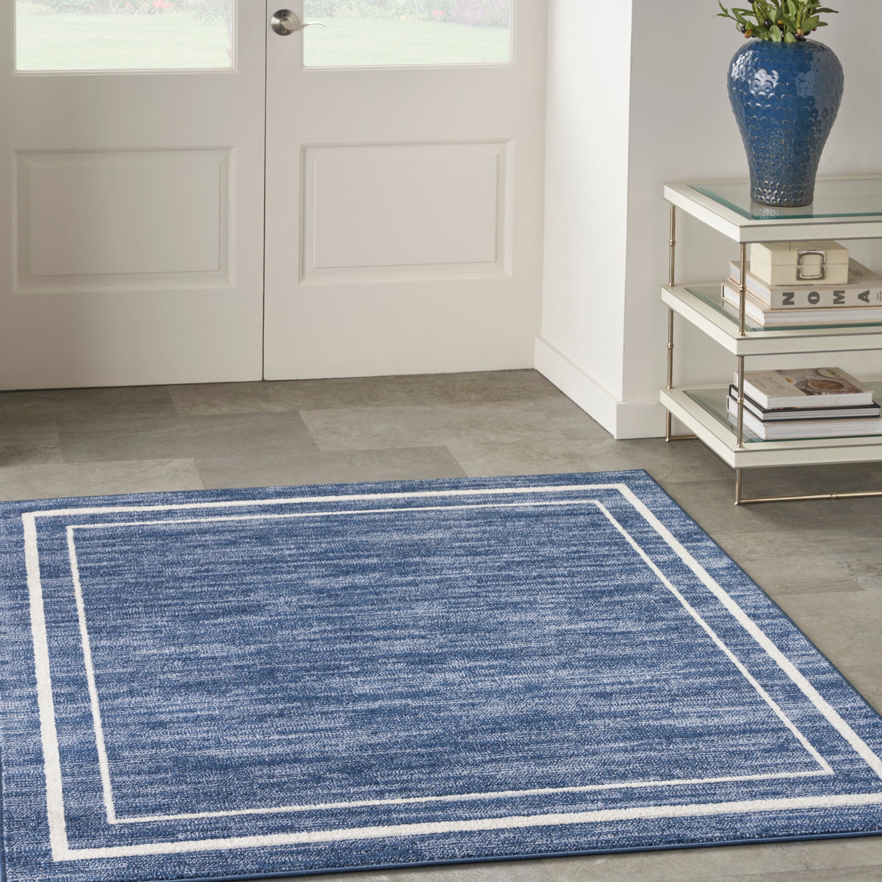 Nourison Essentials Navy Ivory Contemporary Rug RUG Nourison