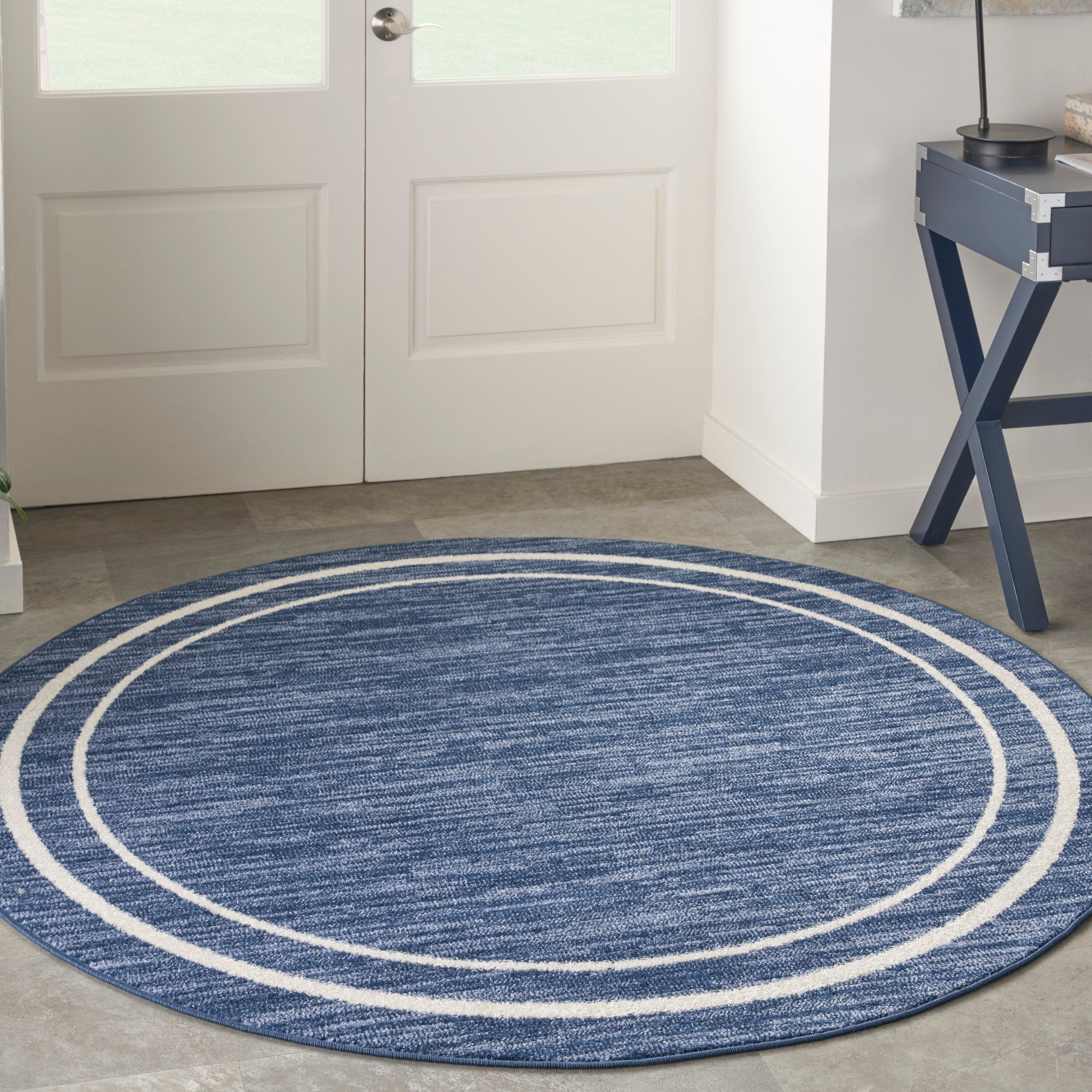 Nourison Essentials Navy Ivory Contemporary Rug RUG Nourison