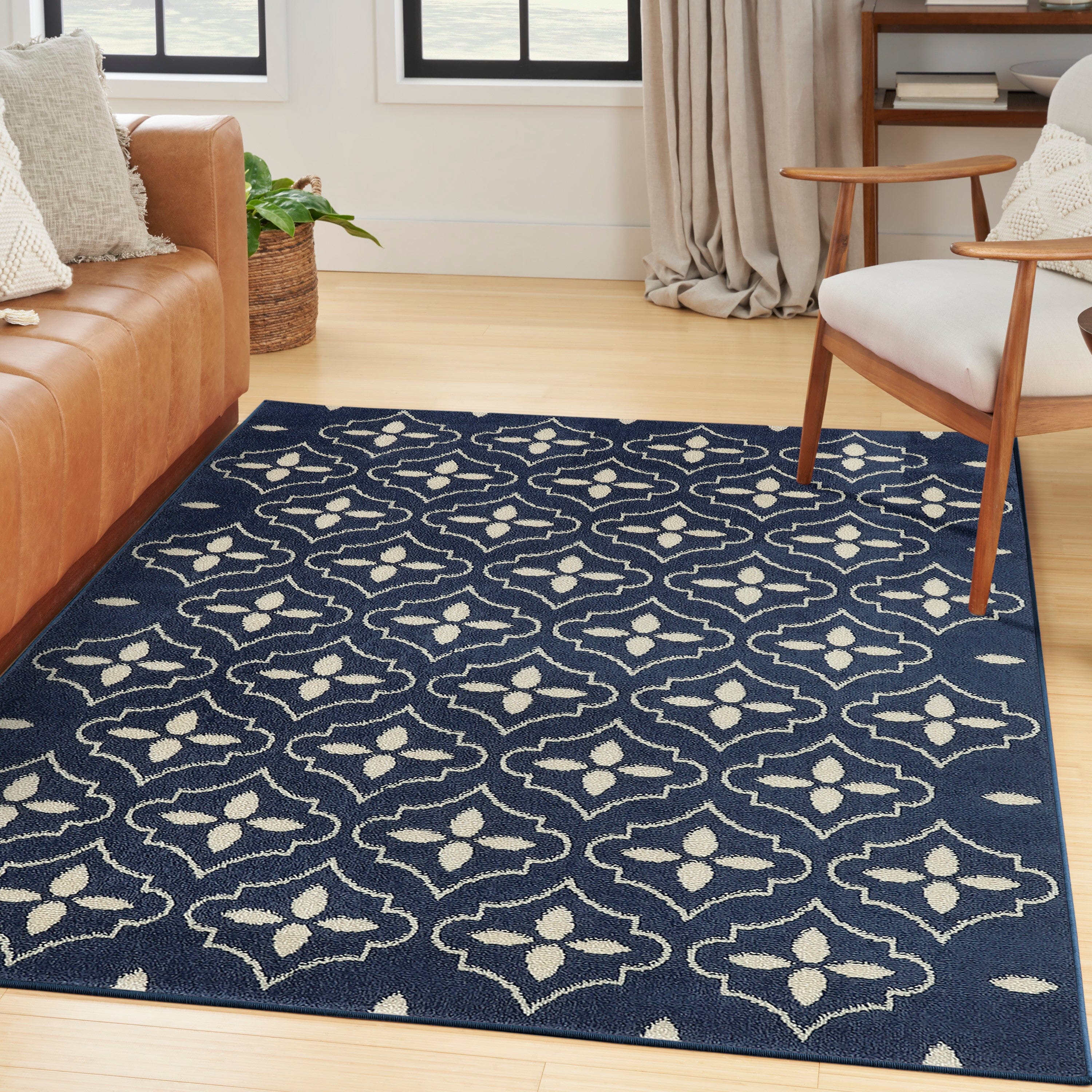 Nourison Essentials Navy Ivory Modern Rug RUG Nourison