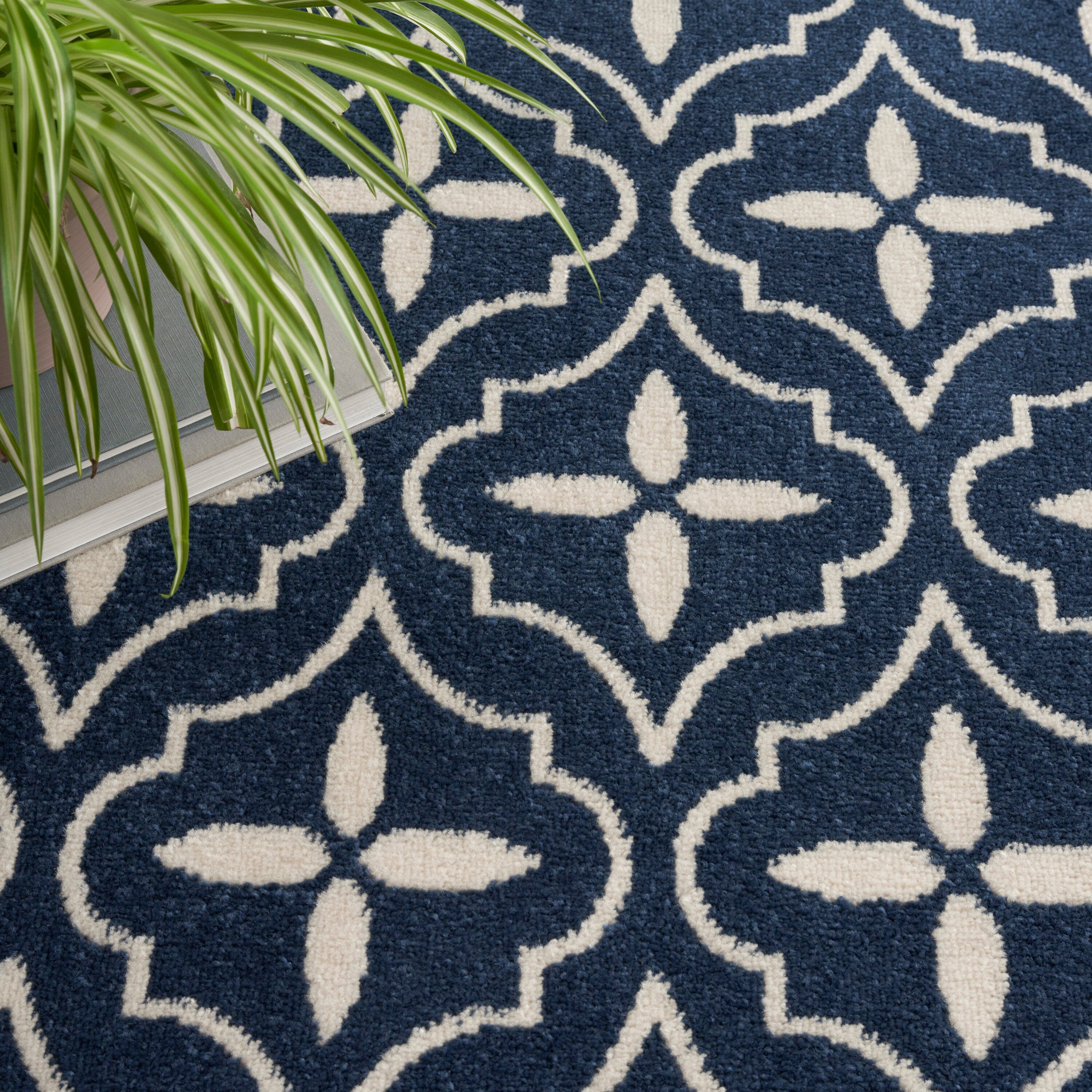 Nourison Essentials Navy Ivory Modern Rug RUG Nourison