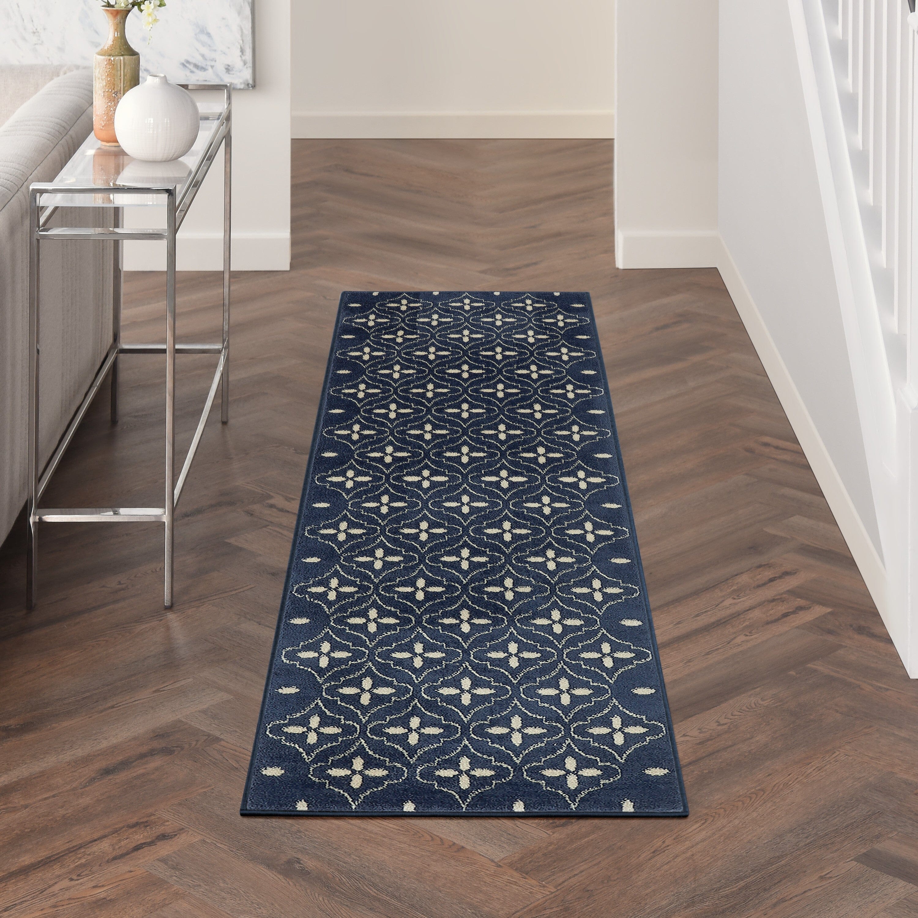 Nourison Essentials Navy Ivory Modern Rug RUG Nourison