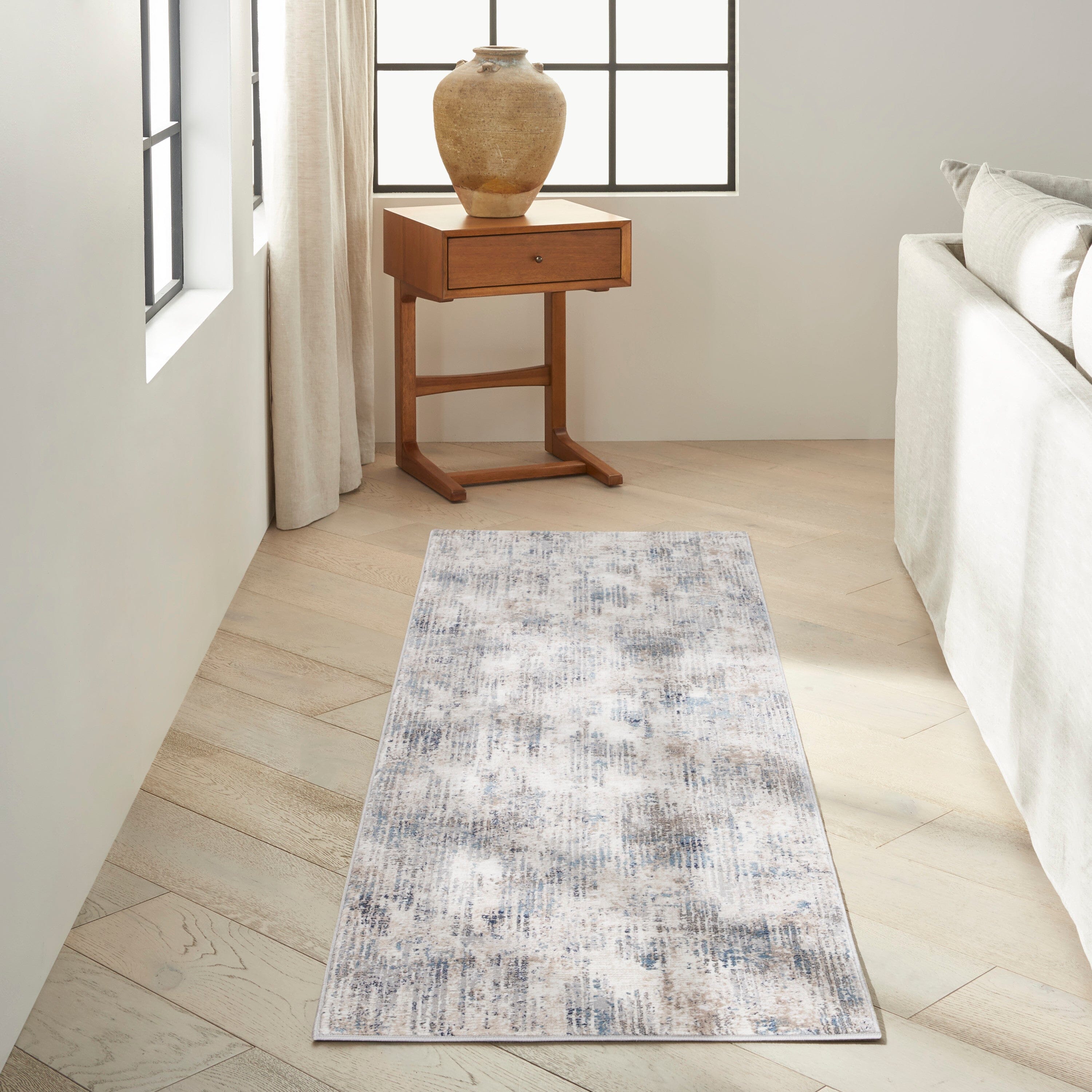 Calvin Klein CK022 Infinity 2'2" x 7'6" Ivory Grey Blue Modern Indoor Rug Rug Calvin Klein