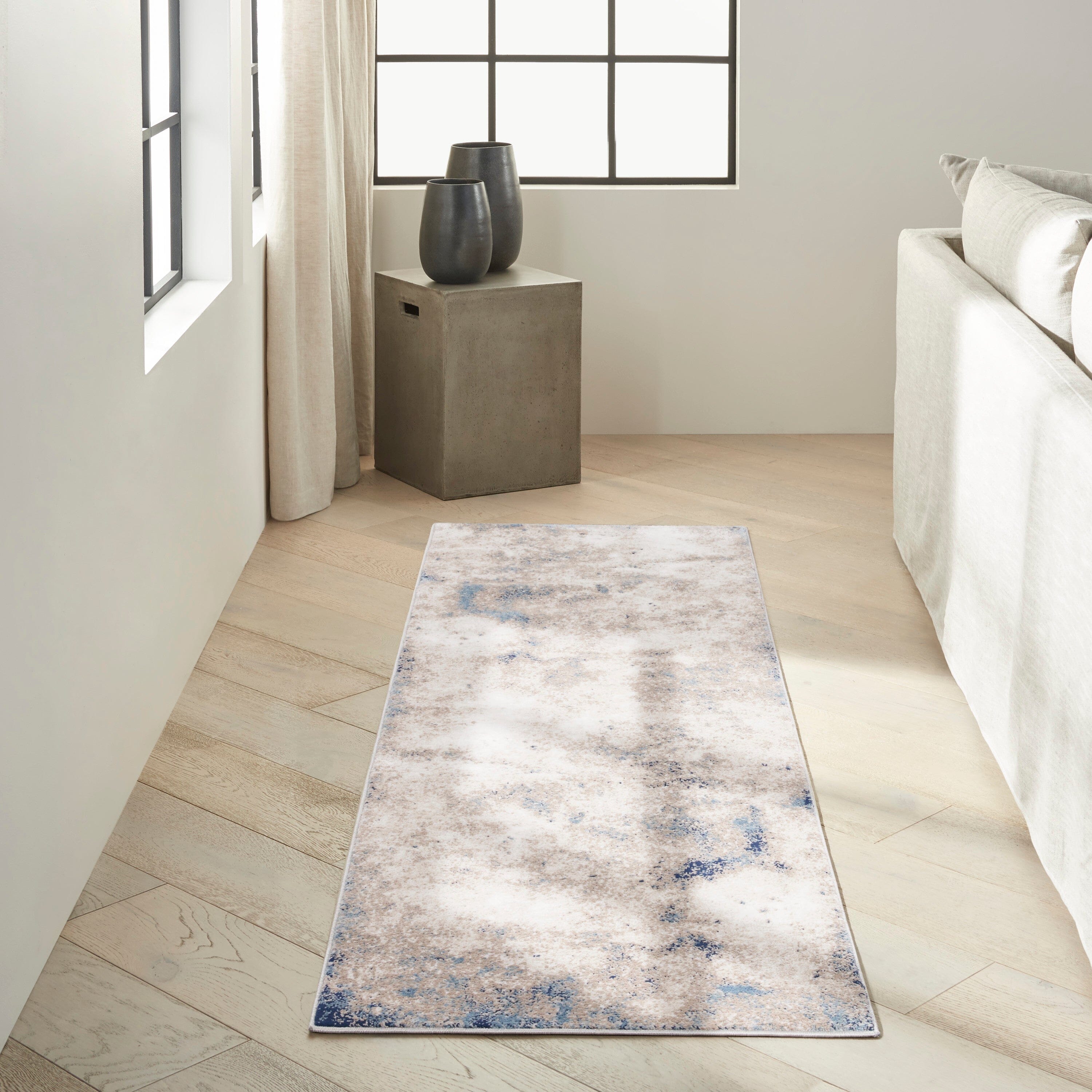 Calvin Klein CK022 Infinity 2'2" x 7'6" Ivory Grey Blue Modern Indoor Rug Rug Calvin Klein