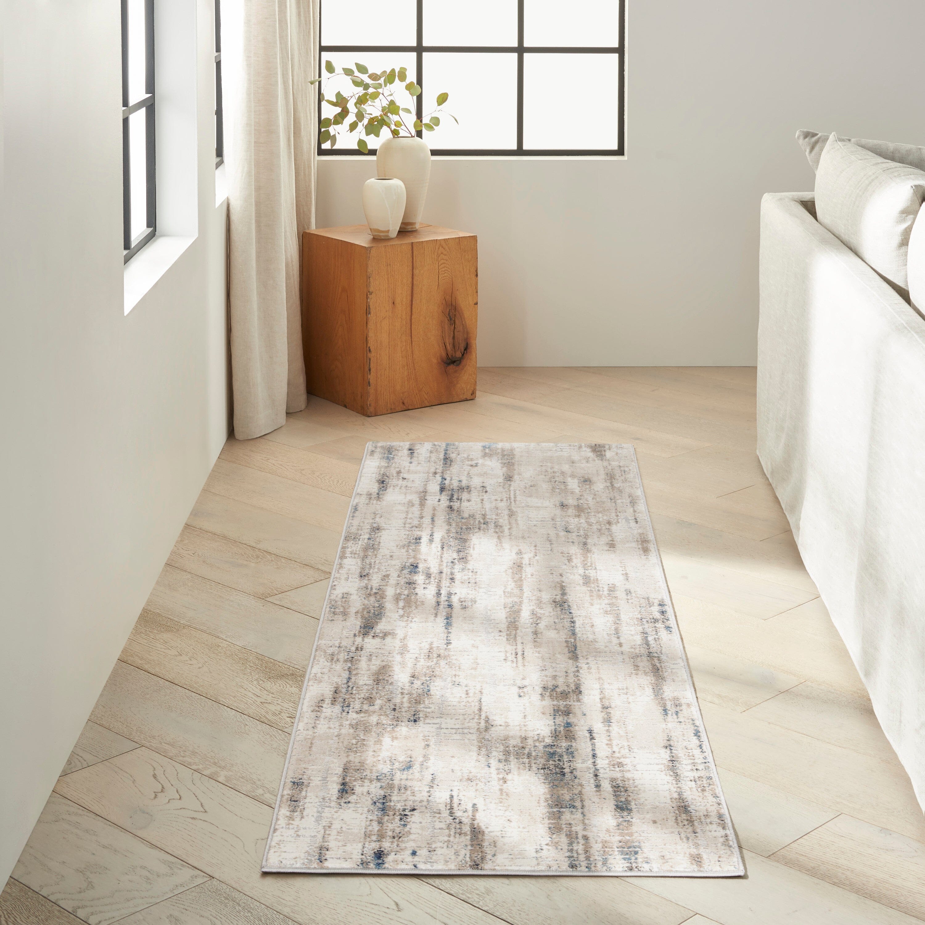 Calvin Klein CK022 Infinity 2'2" x 7'6" Ivory Grey Blue Modern Indoor Rug Rug Calvin Klein