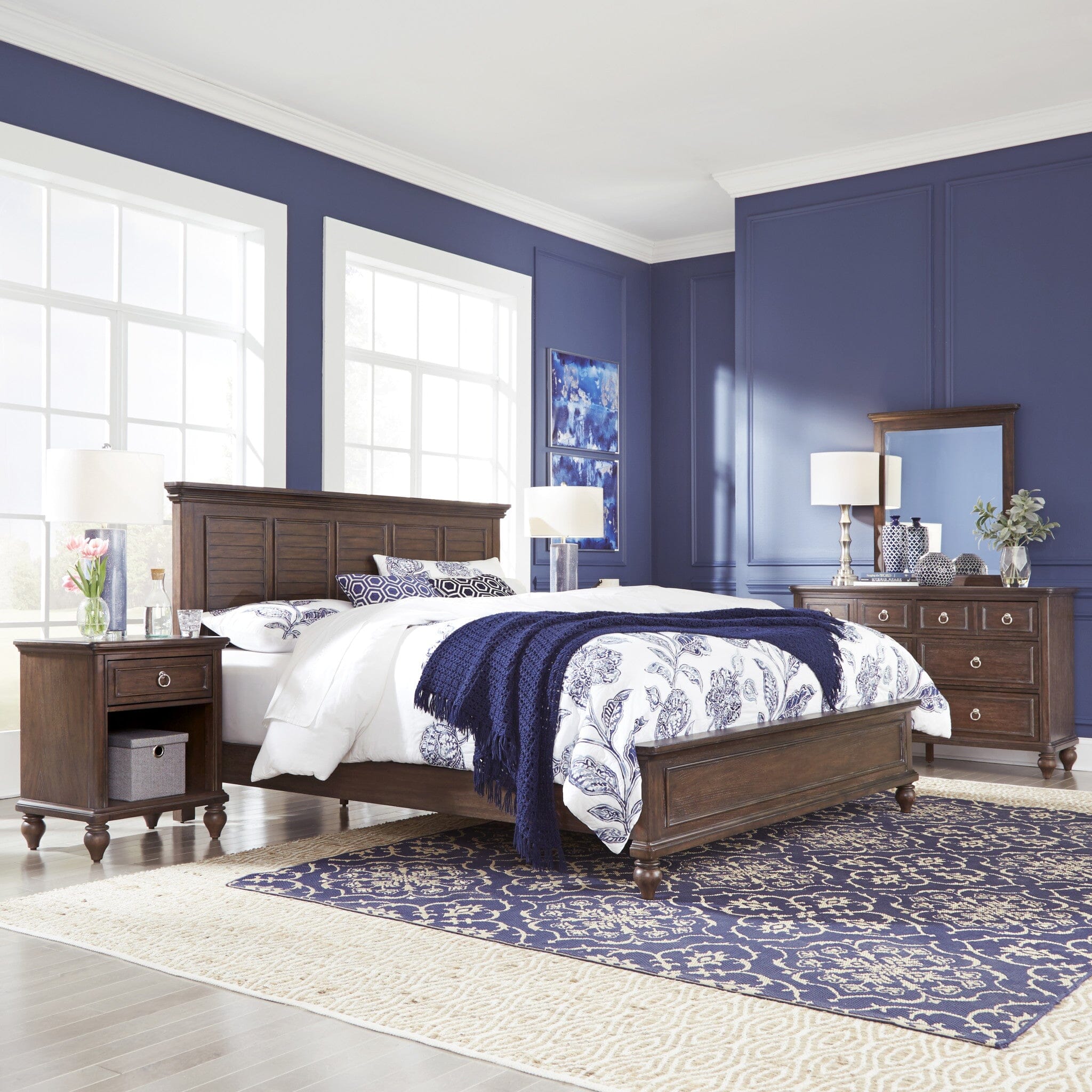 Coastal King Bed, Nightstand and Dresser with Mirror By Southport King Bed Set Southport