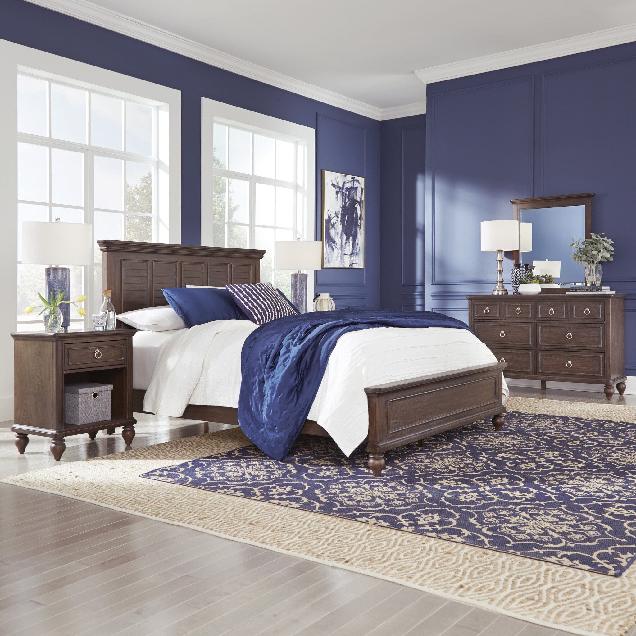 Coastal Queen Bed, Nightstand and Dresser with Mirror By Southport Queen Bedroom Set Southport