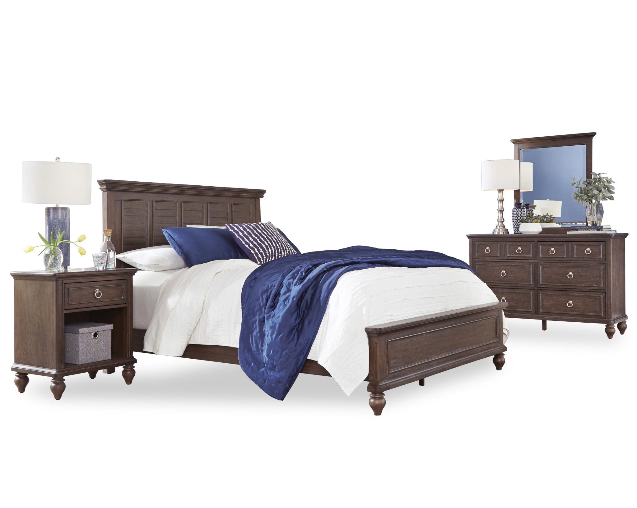 Coastal Queen Bed, Nightstand and Dresser with Mirror By Southport Queen Bedroom Set Southport
