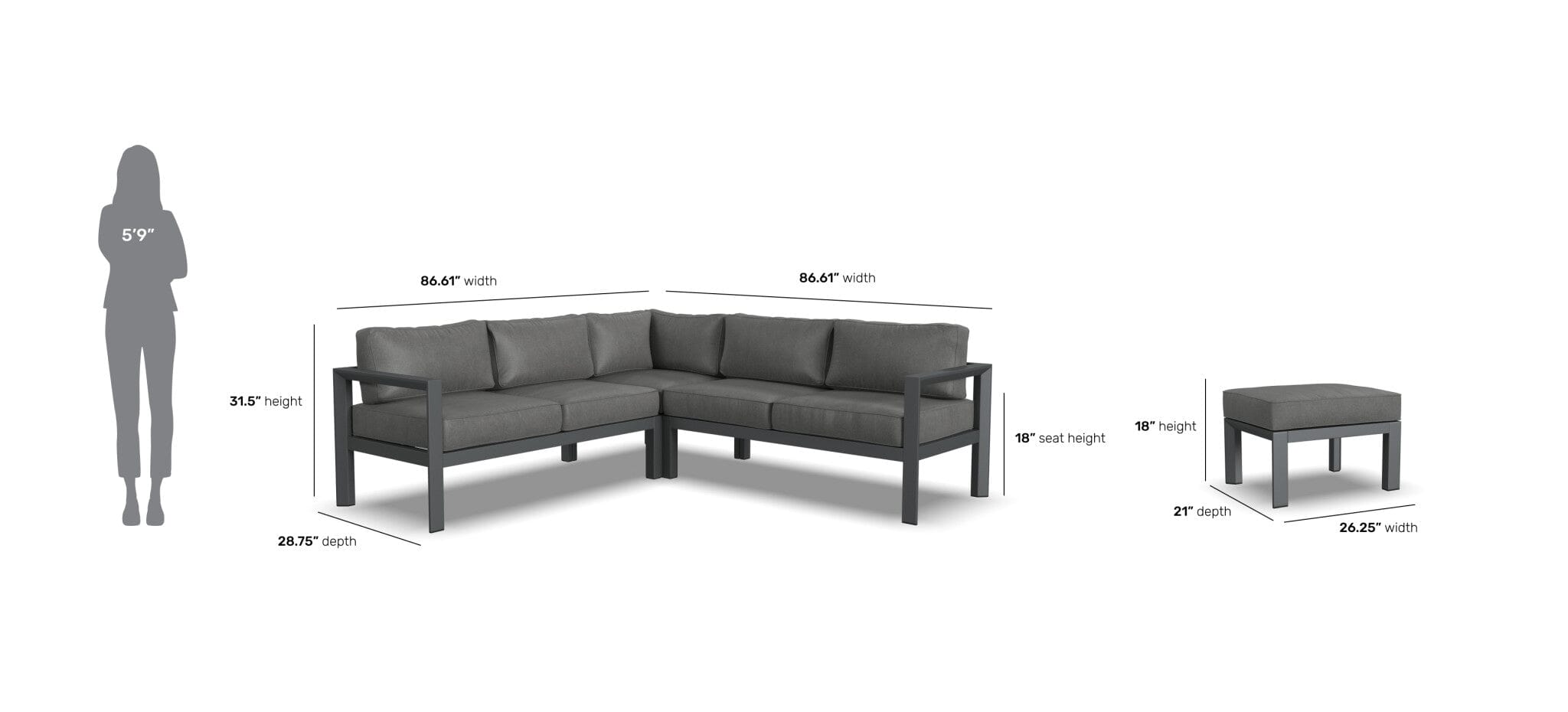 Modern & Contemporary 5 Seat Sectional w/ Ottoman By Grayton Outdoor Seating Grayton