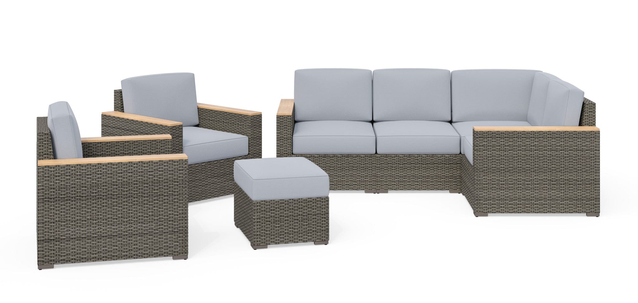 Modern & Contemporary Outdoor 4 Seat Sectional, Arm Chair Pair and Ottoman By Boca Raton Outdoor Sofa Set Boca Raton
