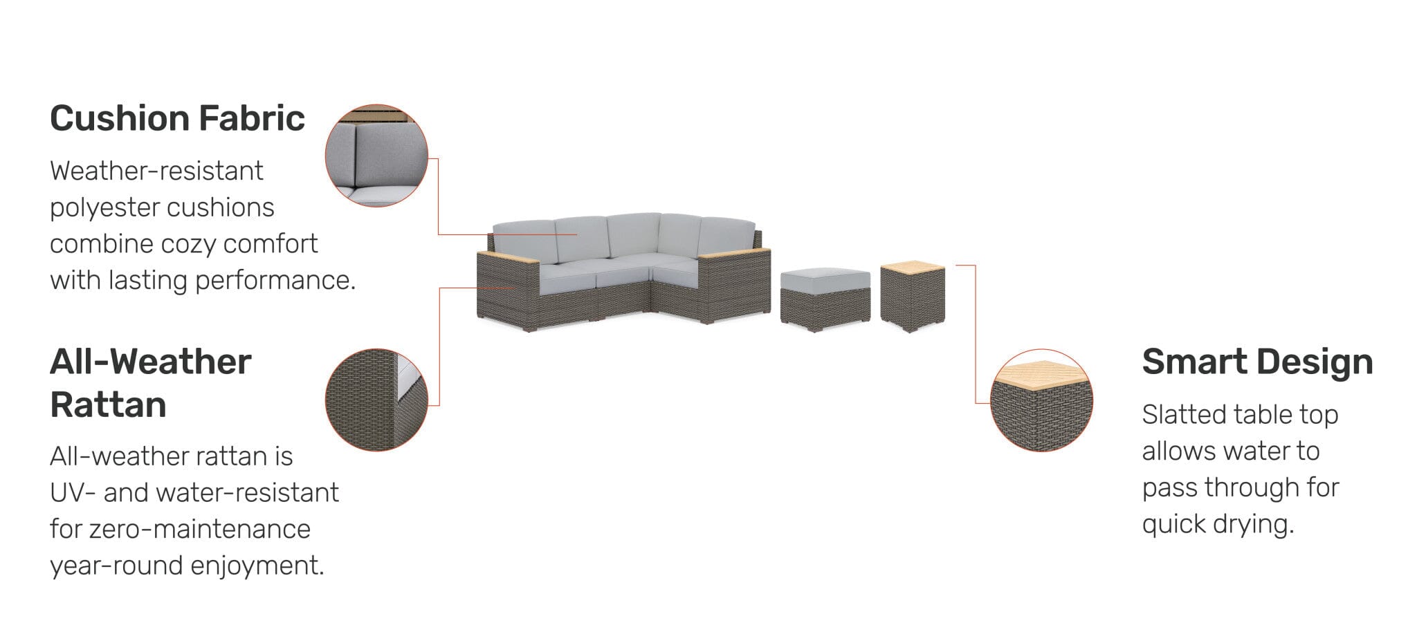 Modern & Contemporary Outdoor 4 Seat Sectional, Ottoman and Side Table By Boca Raton Outdoor Sofa Set Boca Raton
