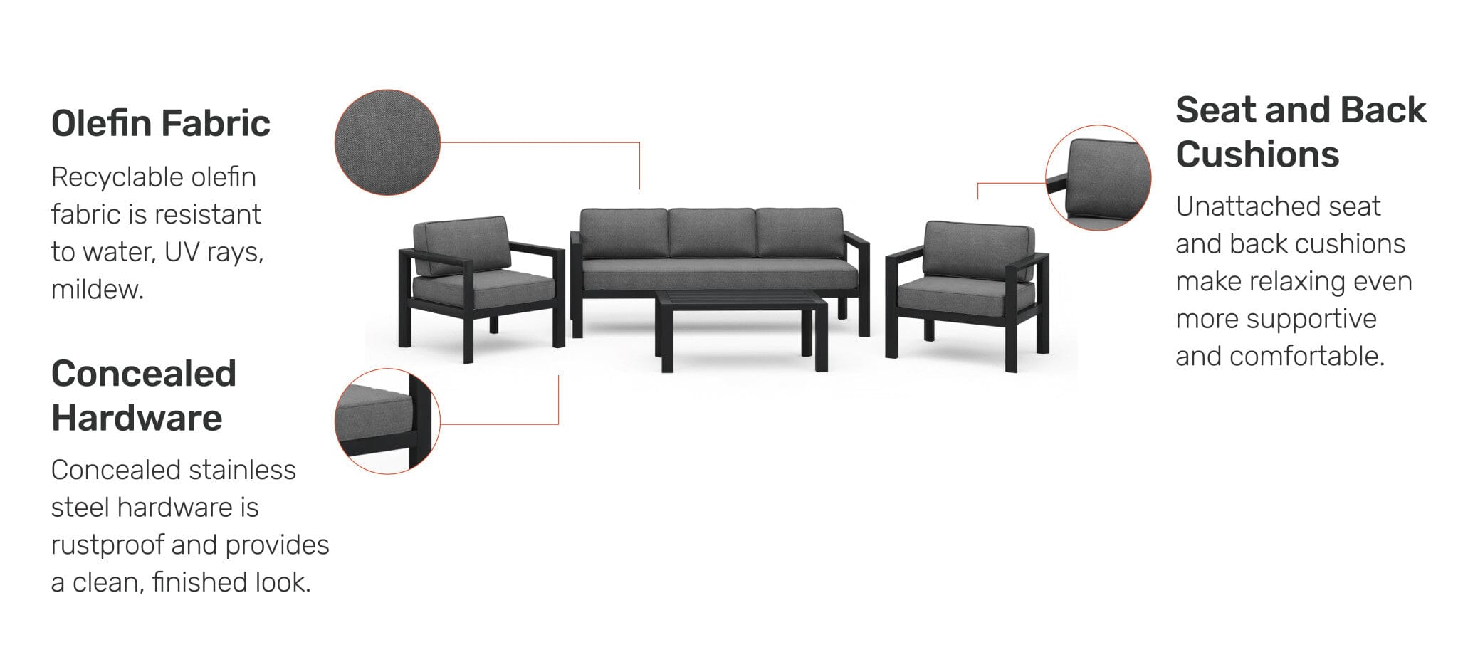 Modern & Contemporary Outdoor Aluminum Sofa 4-Piece Set By Grayton Outdoor Seating Grayton