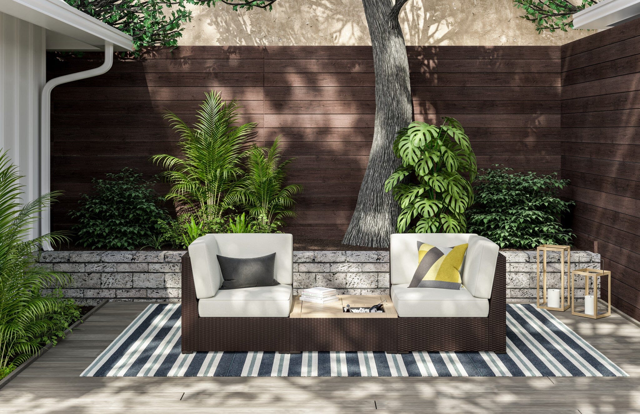 Modern & Contemporary Outdoor Chair Pair and Coffee Table By Palm Springs Outdoor Seating Palm Springs