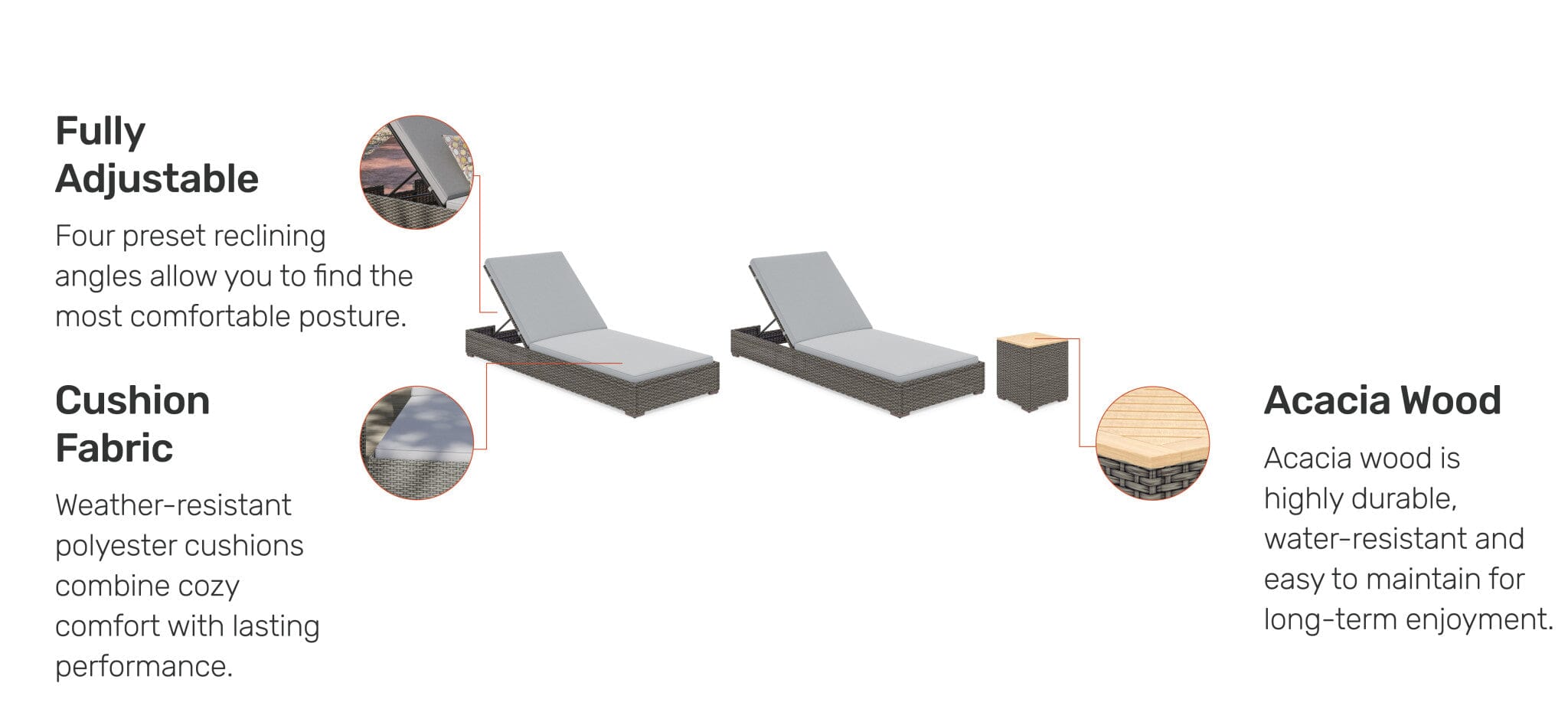Modern & Contemporary Outdoor Chaise Lounge Pair and Side Table By Boca Raton Outdoor Seating Boca Raton