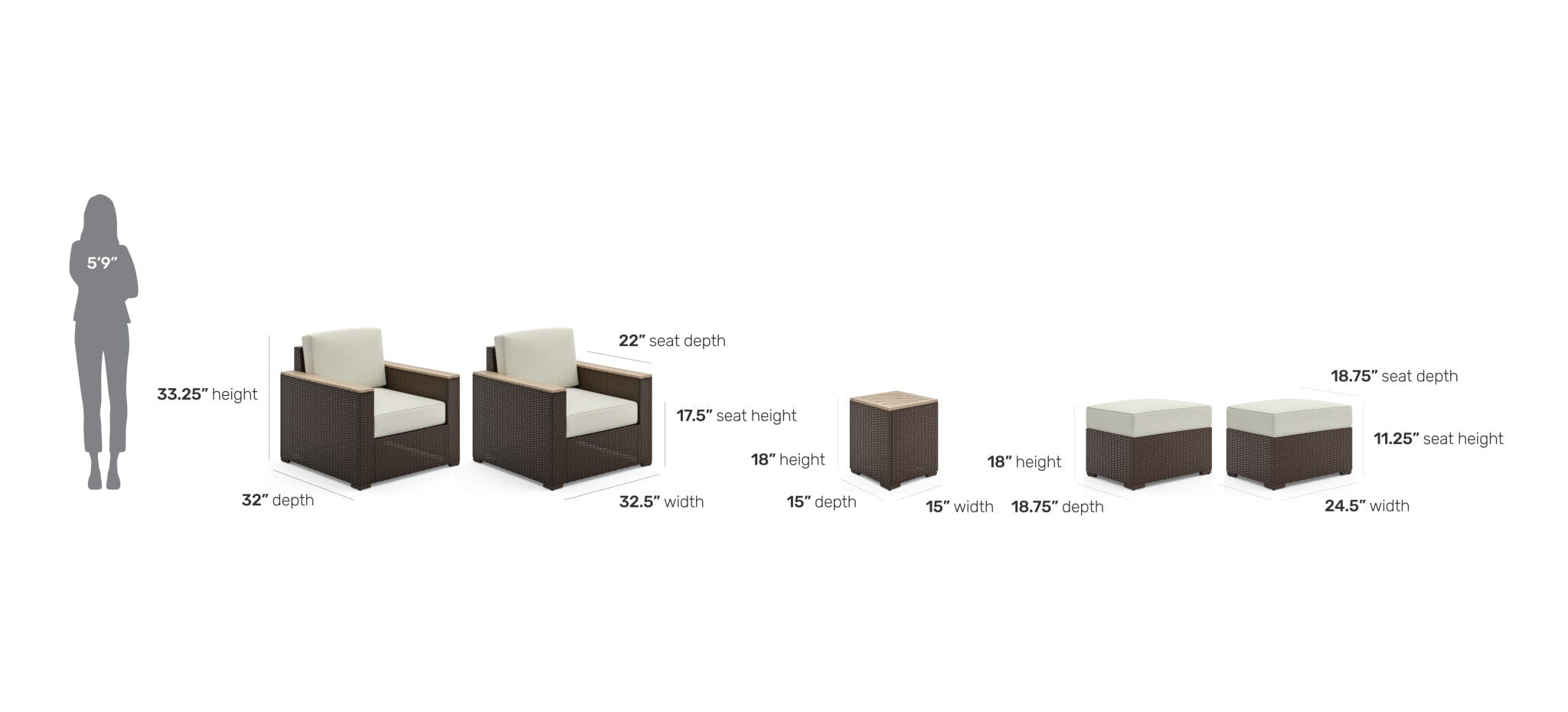 Modern & Contemporary Outdoor Side Table, Arm Chair Pair and Two Ottomans By Palm Springs Side Table Palm Springs