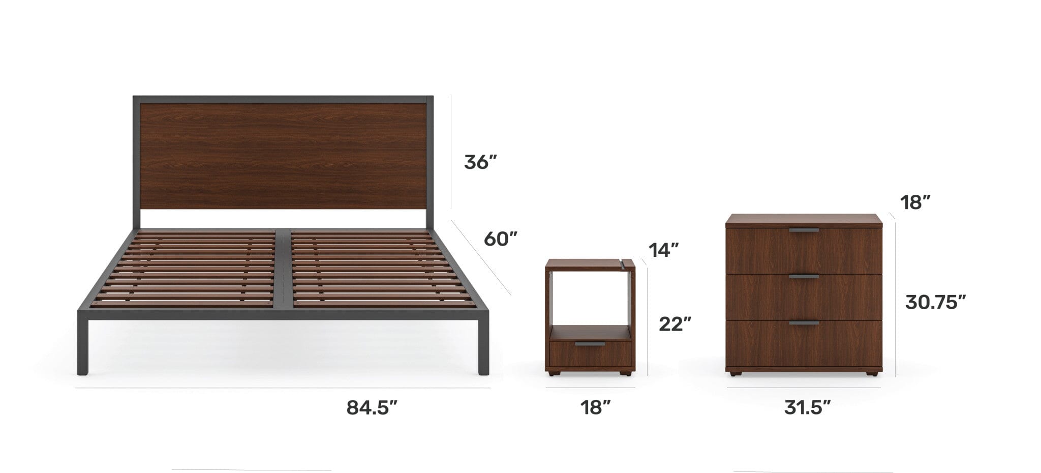 Modern & Contemporary Queen Bed, Nightstand and Chest By Merge Queen Bed Merge