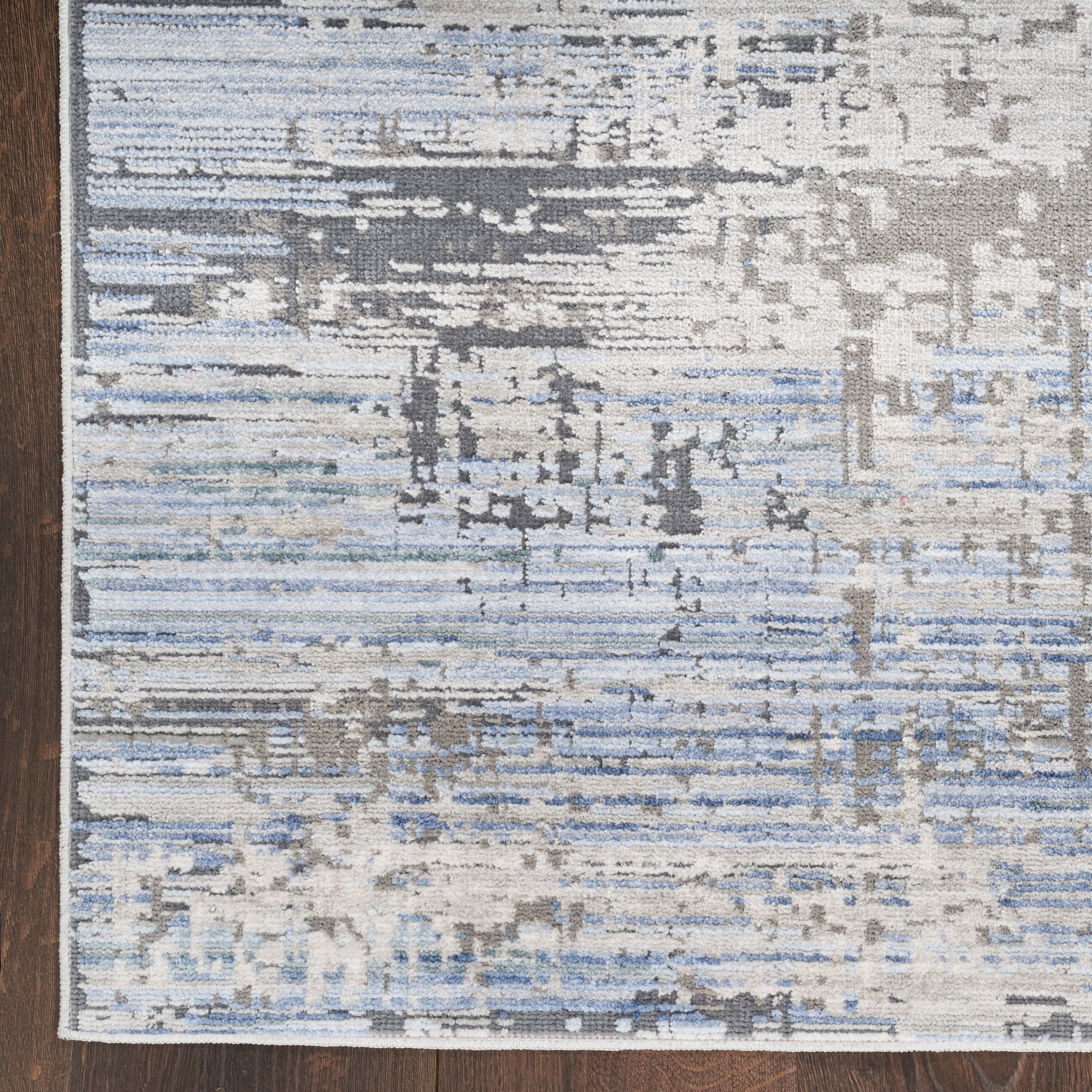 Nourison Abstract Hues 2'2" x 12' Blue Grey Modern Indoor Rug Rug Nourison