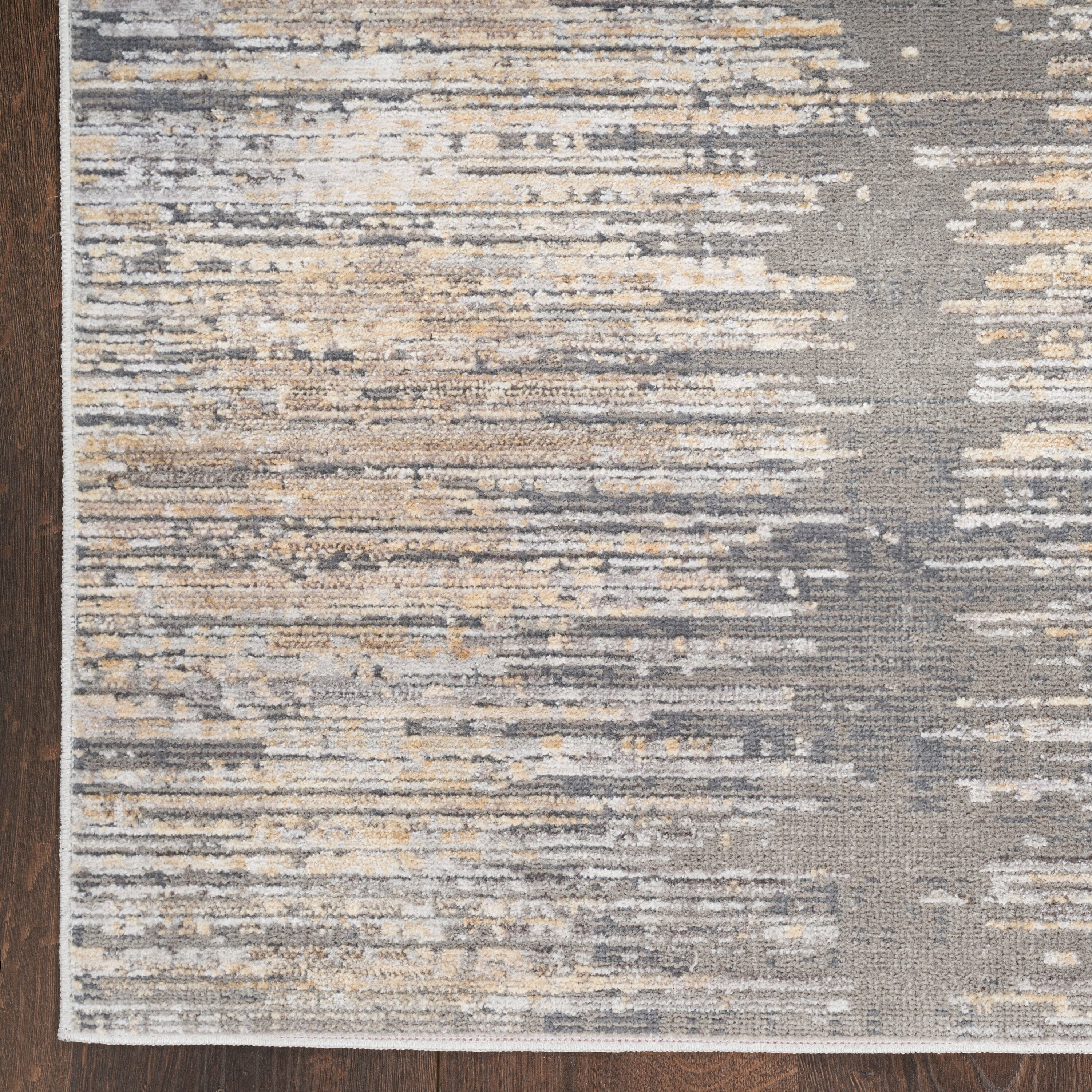 Nourison Abstract Hues 2'2" x 8' Grey Gold Modern Indoor Rug Rug Nourison